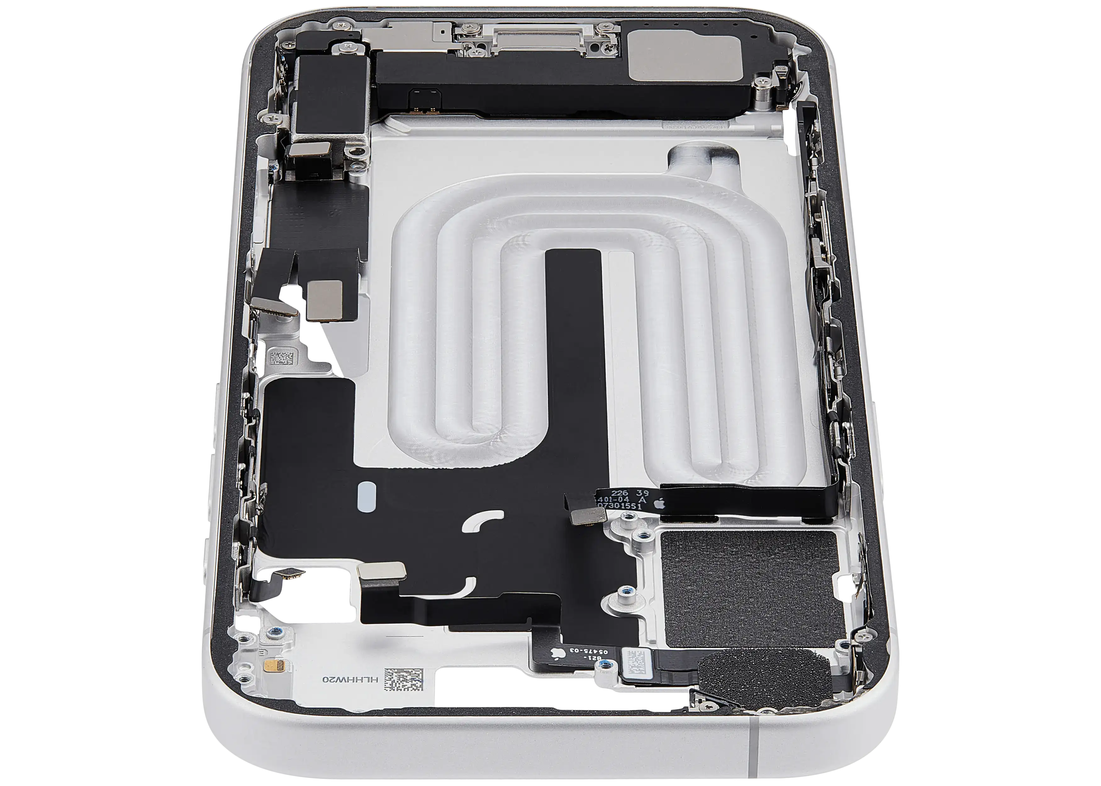 Midframe/Rahmen mit Ladebuchse Flex & Small Parts für iPhone 17 (EU / Global Version) (gebrauchter OEM-Ausbau, Qualität C) (Weiß)