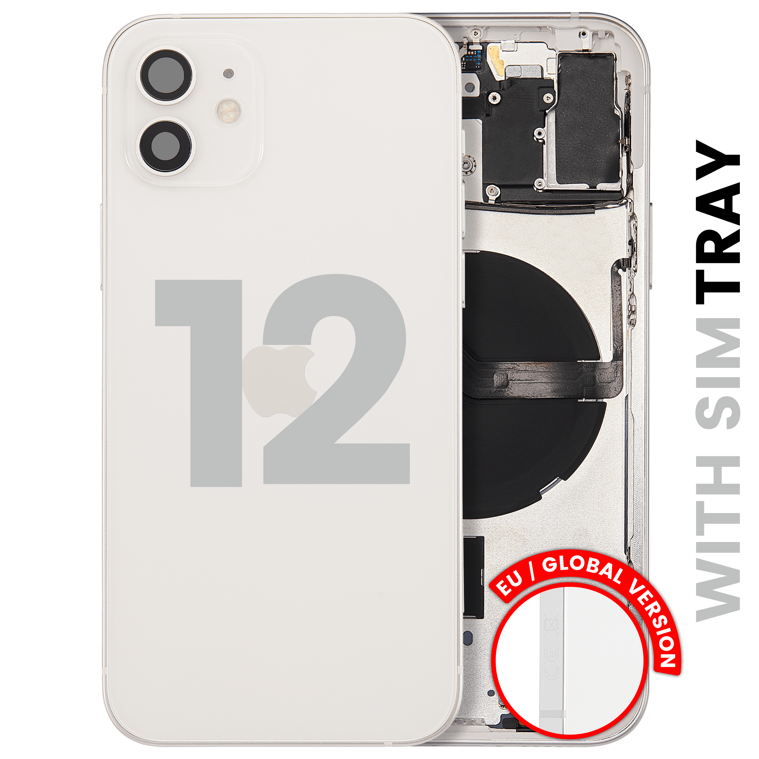 Backcover/Rahmen mit Small Parts für iPhone 12 (EU / Global Version) (gebrauchter OEM-Ausbau, Qualität B) (Weiß)