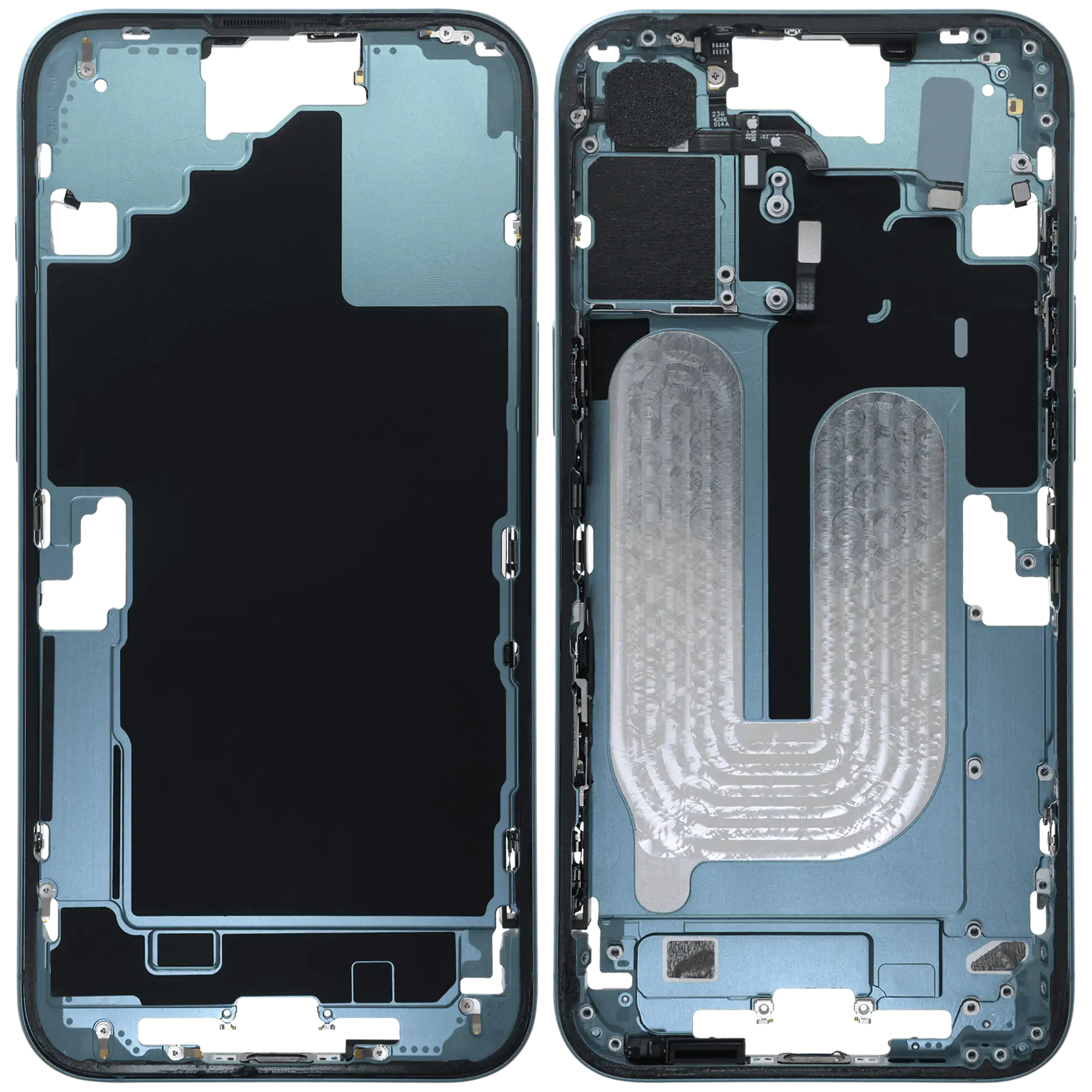 Midframe/Rahmen mit Small Parts für iPhone 16 Plus (US-Version) (gebrauchter OEM-Ausbau, Qualität C) (Teal)
