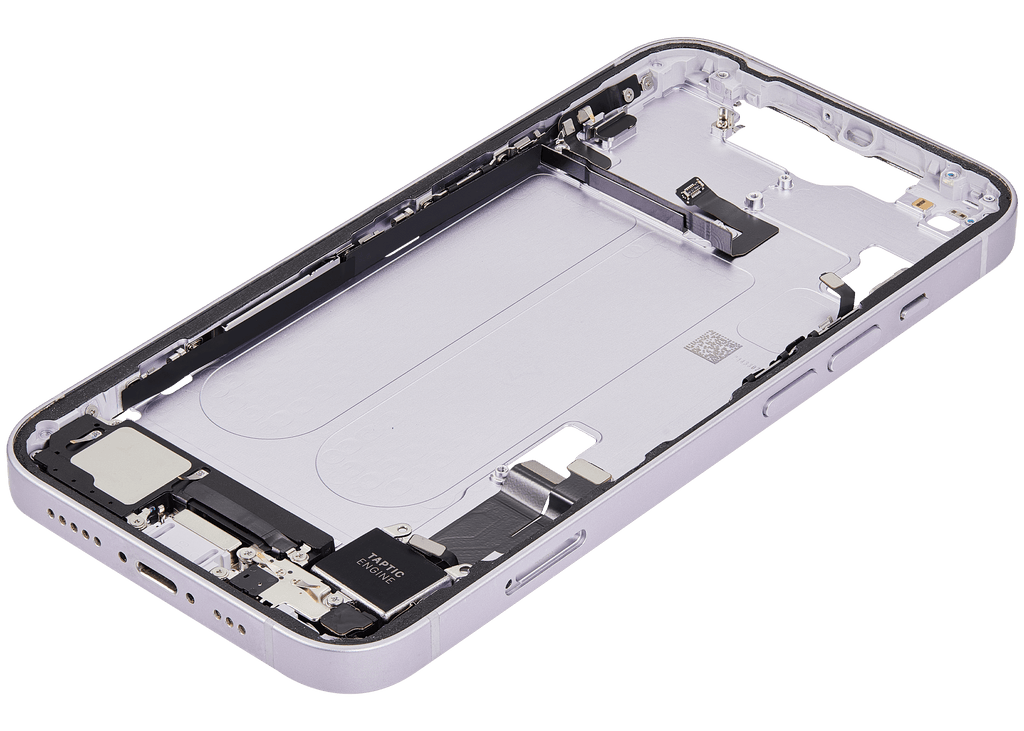 Midframe/Frame with Charging Port Flex and Small Parts for iPhone 14 (EU/Global Version) (Used OEM Part, Grade A) (Purple)