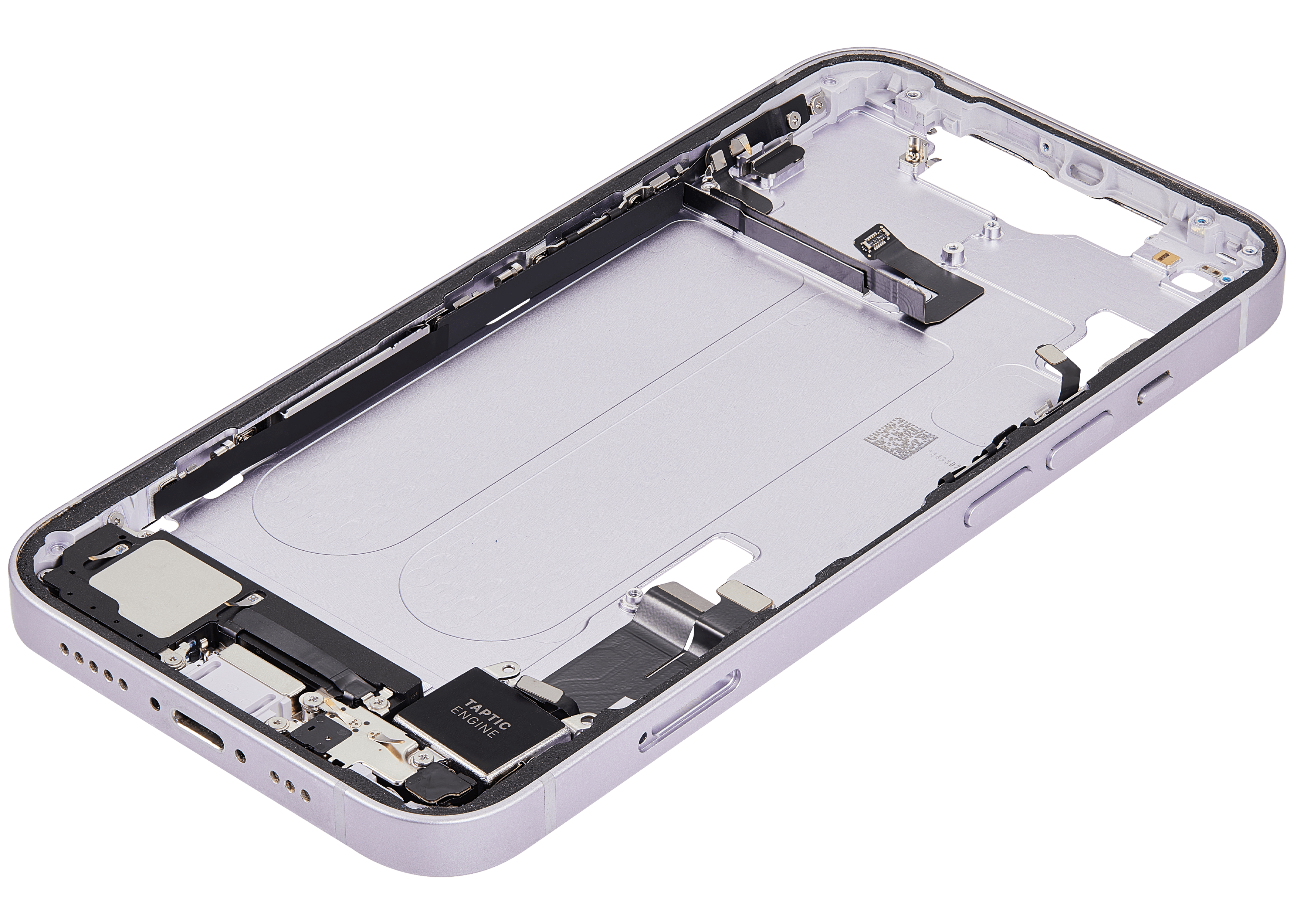 Midframe/Frame with Charging Port Flex and Small Parts for iPhone 14 (EU/Global Version) (Used OEM Part, Grade A) (Purple)