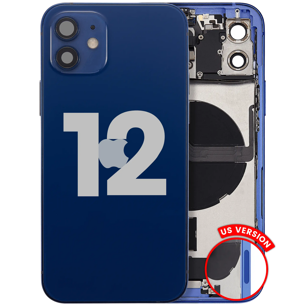 Backcover/Rahmen mit Ladebuchse Flex & Small Parts für iPhone 12 (US-Version) (gebrauchter OEM-Ausbau, Qualität A) (Blau)