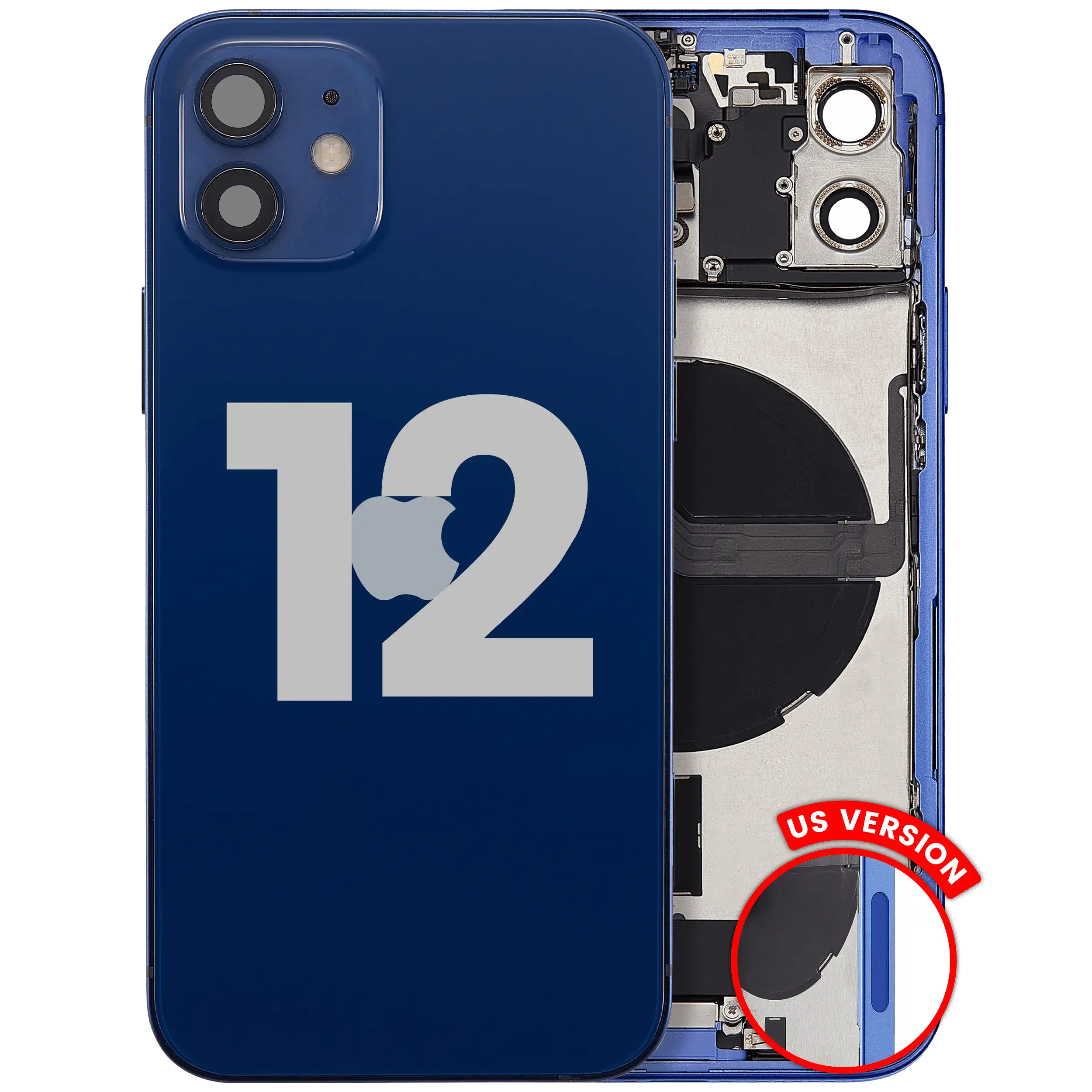 Backcover/Rahmen mit Ladebuchse Flex & Small Parts für iPhone 12 (US-Version) (gebrauchter OEM-Ausbau, Qualität A) (Blau)