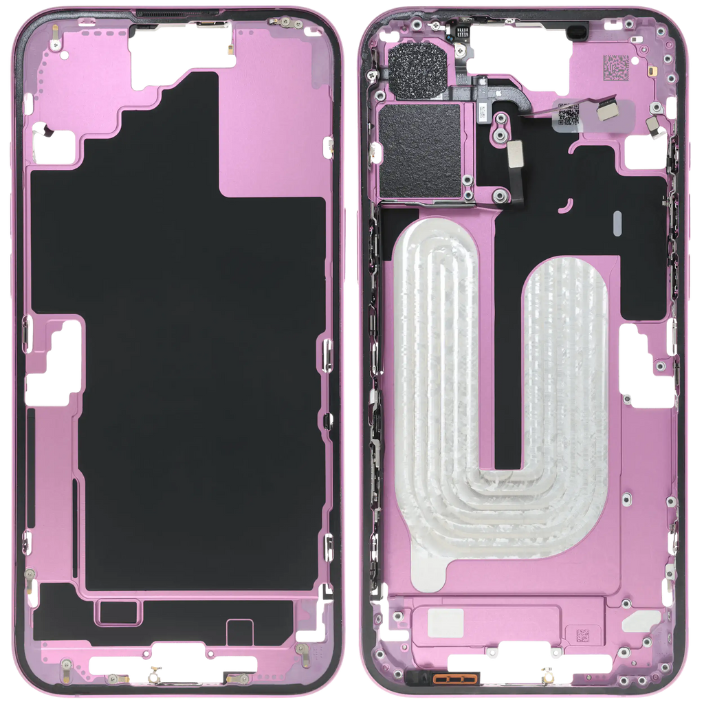 Midframe/Rahmen mit Small Parts für iPhone 16 Plus (US-Version) (gebrauchter OEM-Ausbau, Qualität C) (Pink)