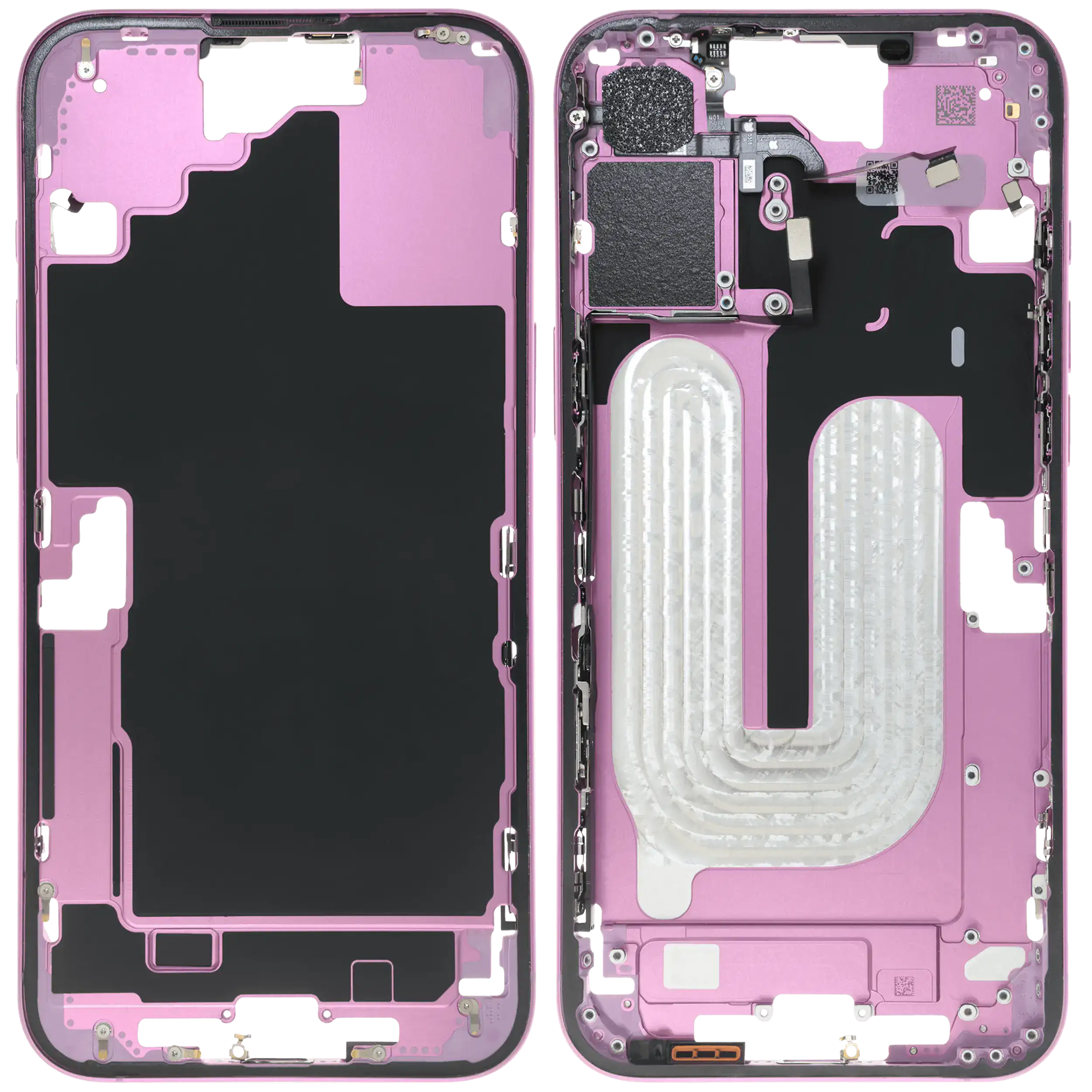 Midframe/Rahmen mit Small Parts für iPhone 16 Plus (US-Version) (gebrauchter OEM-Ausbau, Qualität C) (Pink)
