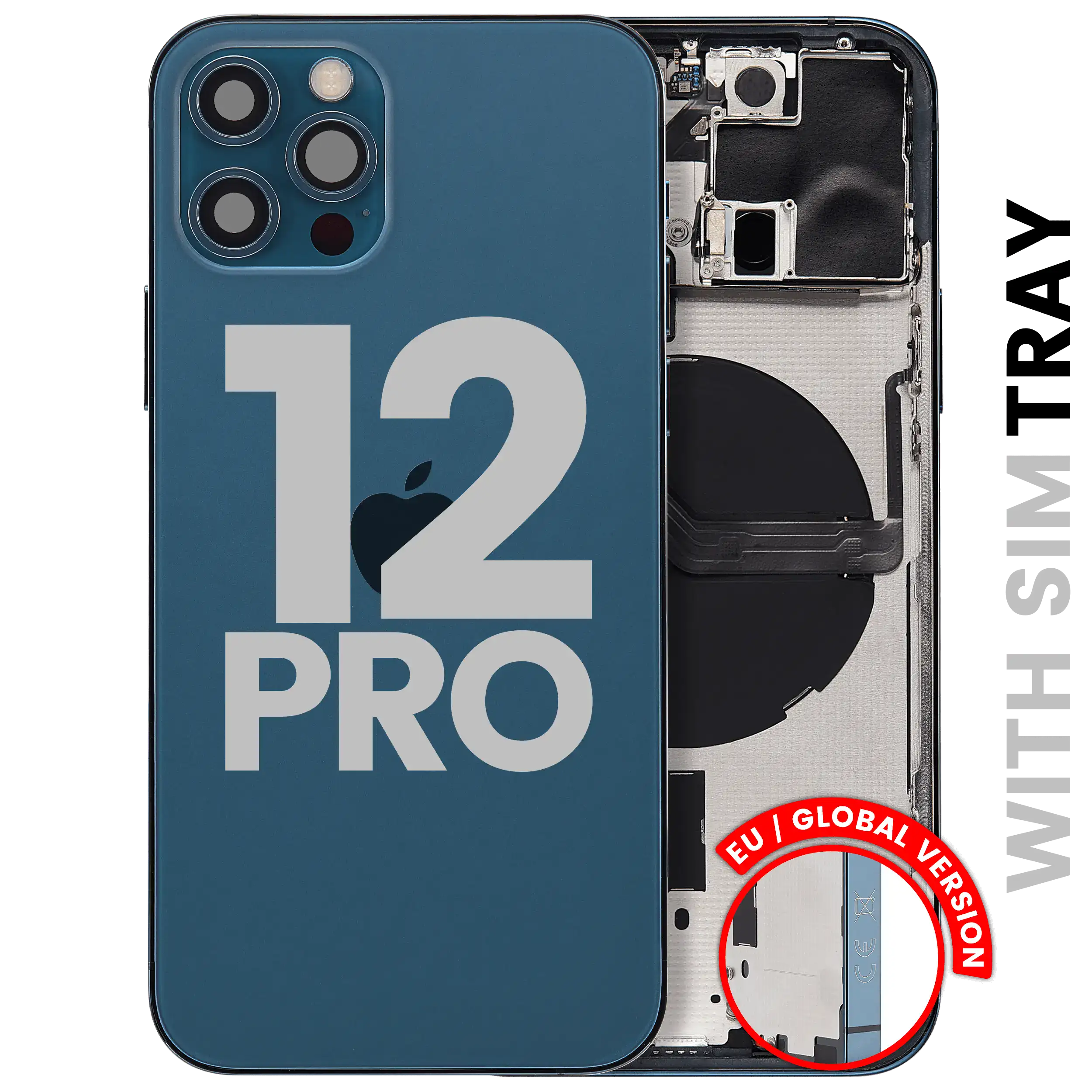 Backcover/Rahmen mit Small Parts für iPhone 12 Pro (EU / Global Version) (gebrauchter OEM-Ausbau, Qualität C) (Pacific Blau)