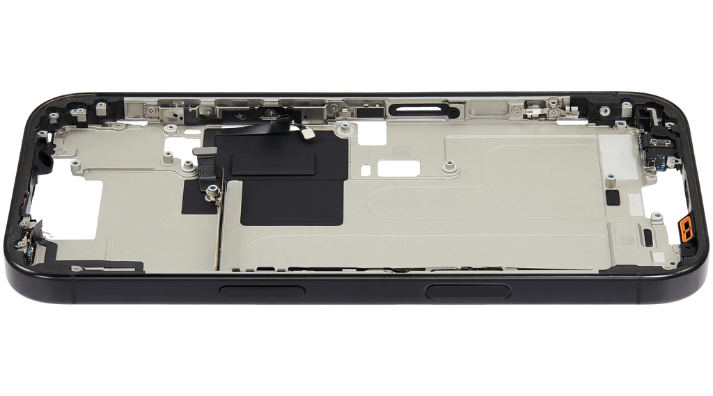 Midframe/Rahmen mit Small Parts für iPhone 16 Pro (EU / Global Version) (gebrauchter OEM-Ausbau, Qualität A) (Schwarz Titanium)