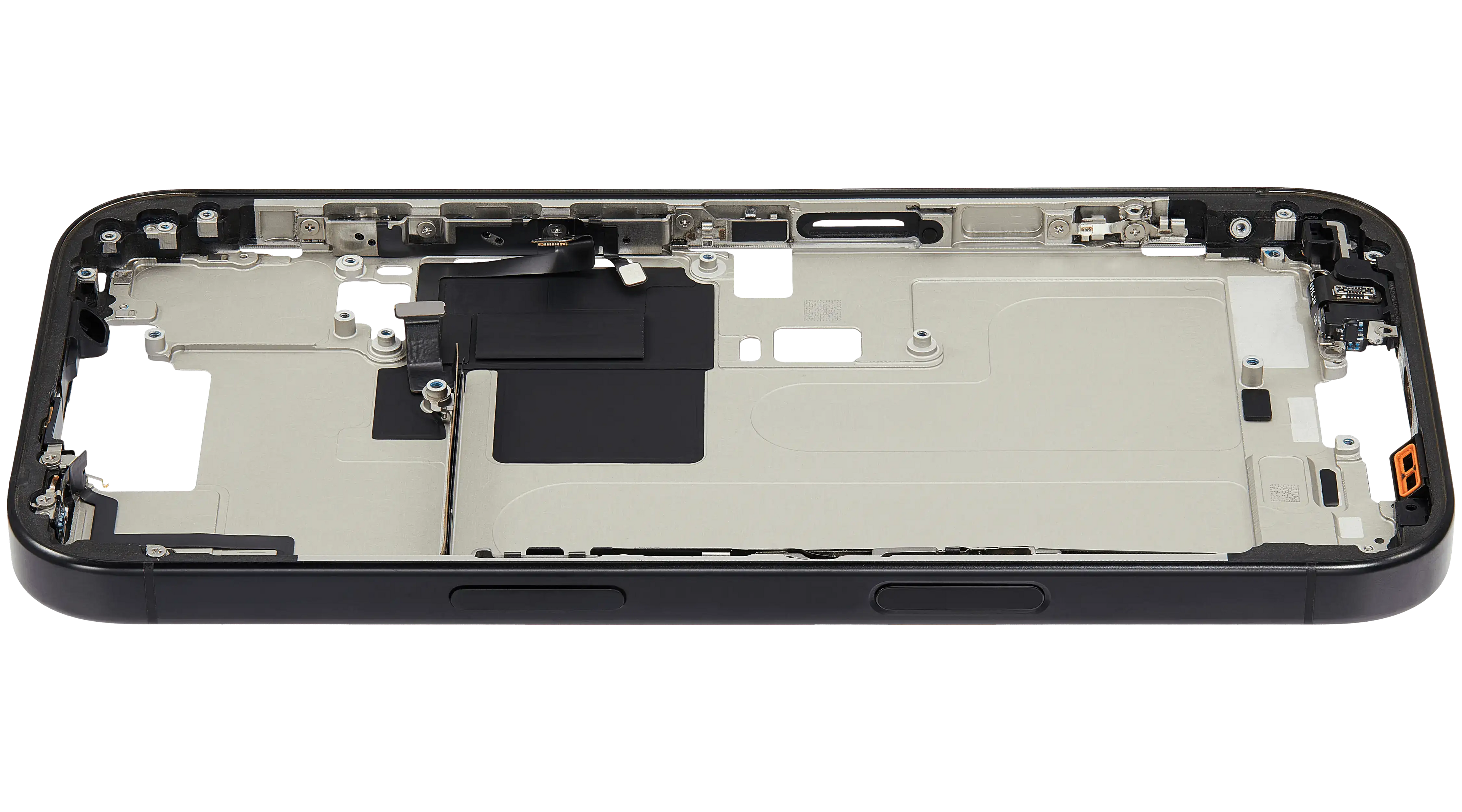 Midframe/Rahmen mit Small Parts für iPhone 16 Pro (EU / Global Version) (gebrauchter OEM-Ausbau, Qualität A) (Schwarz Titanium)
