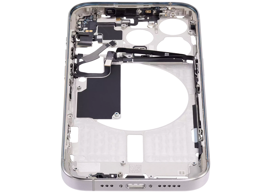Midframe/Rahmen mit Small Parts für iPhone 15 Pro (EU / Global Version) (Aftermarket Plus) (Weiß Titanium)