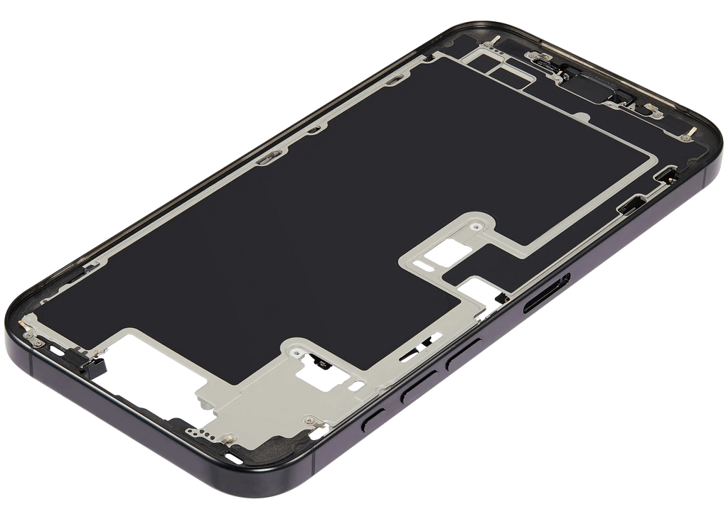 Midframe/Rahmen mit Ladebuchse Flex & Small Parts für iPhone 16 Pro Max (EU / Global Version) (gebrauchter OEM-Ausbau, Qualität C) (Schwarz Titanium)