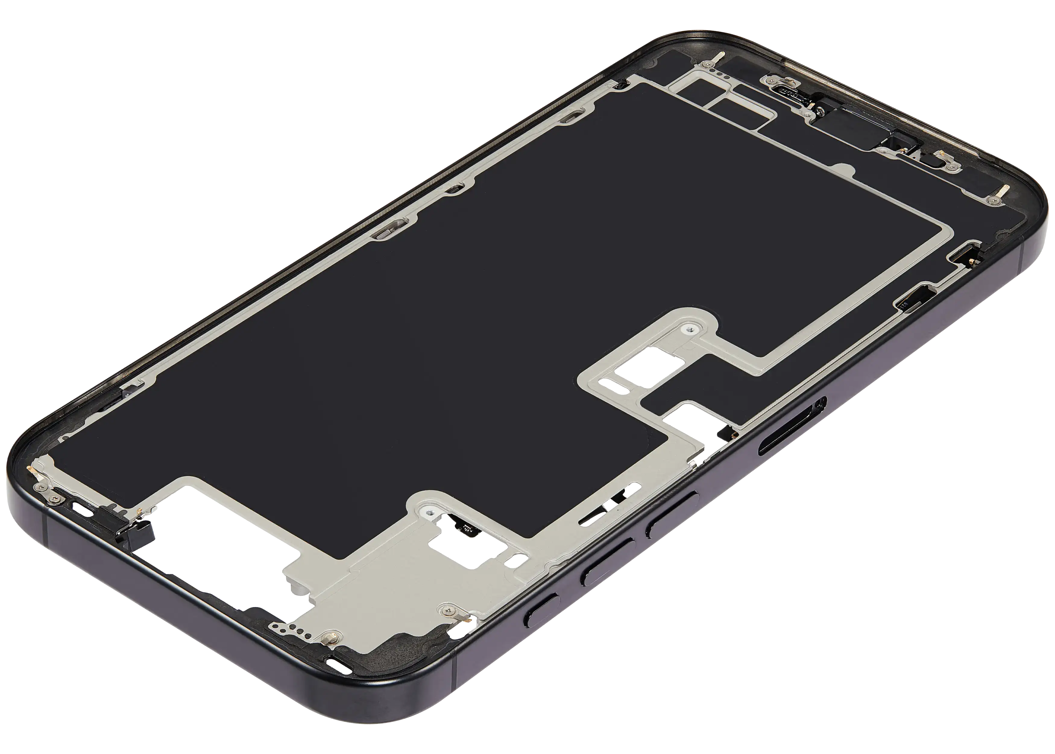 Midframe/Rahmen mit Ladebuchse Flex & Small Parts für iPhone 16 Pro Max (EU / Global Version) (gebrauchter OEM-Ausbau, Qualität C) (Schwarz Titanium)