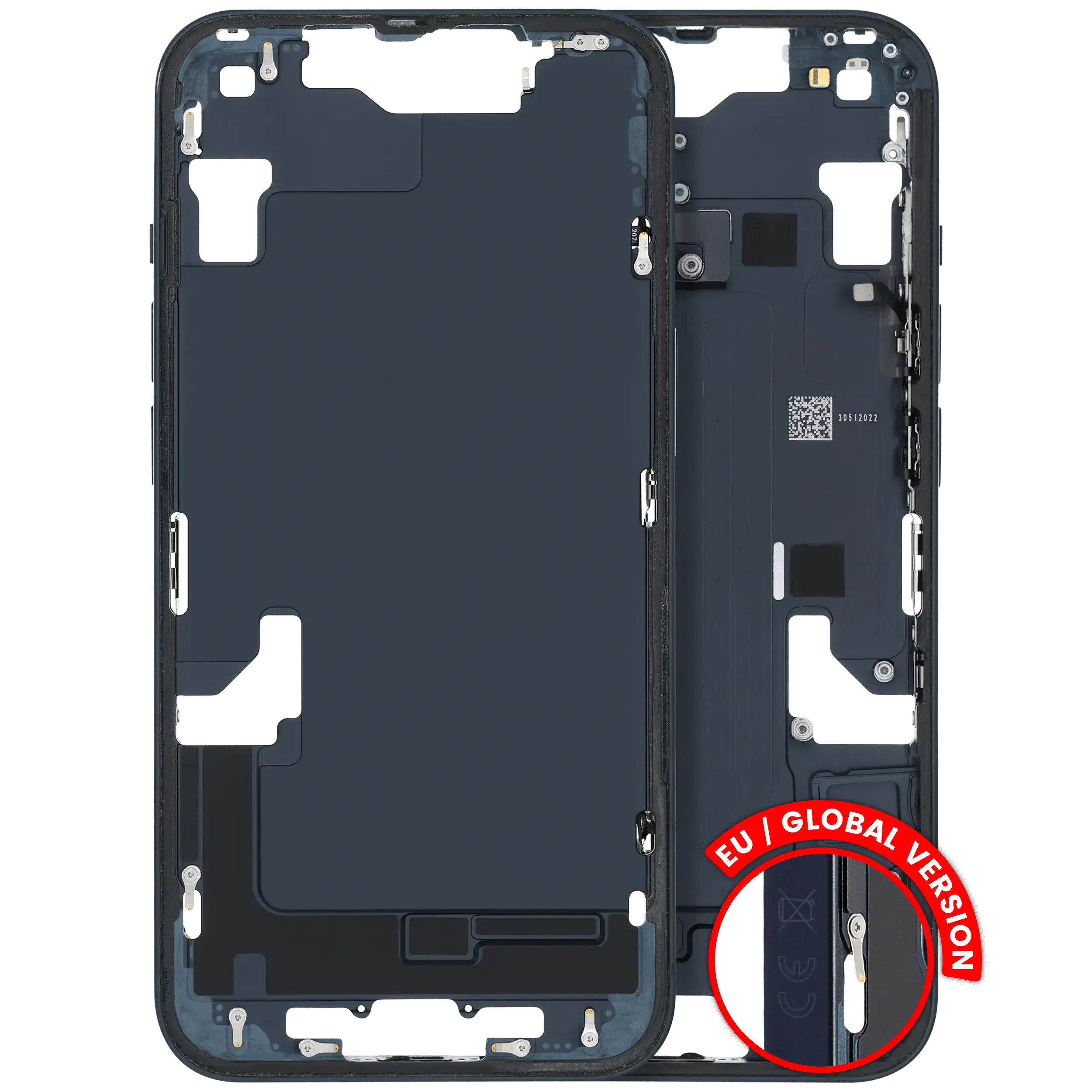 Midframe/Rahmen mit Small Parts für iPhone 14 (EU / Global Version) (gebrauchter OEM-Ausbau, Qualität C) (Midnight)