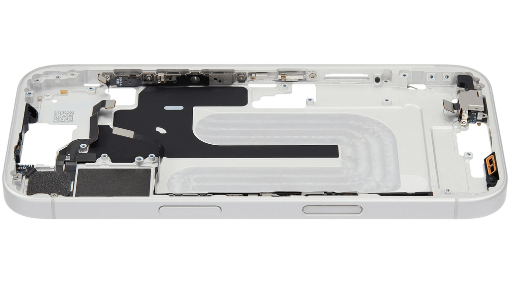 Midframe/Rahmen mit Small Parts für iPhone 16 (EU / Global Version) (gebrauchter OEM-Ausbau, Qualität A) (Weiß)