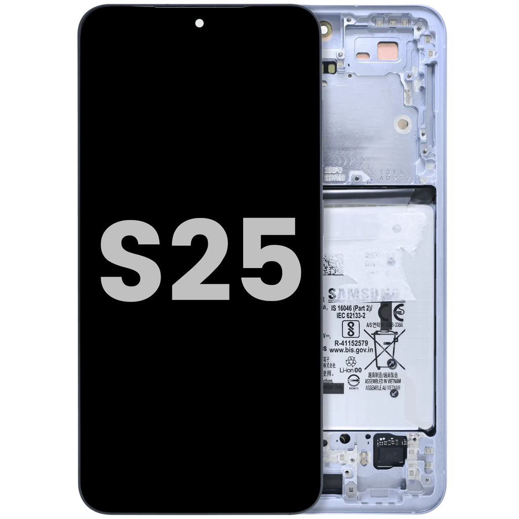 OLED-Display mit Rahmen für Samsung Galaxy S25 5G (US & Internationale Version) (gebrauchter OEM-Ausbau, Qualität A) (Icy Blue)