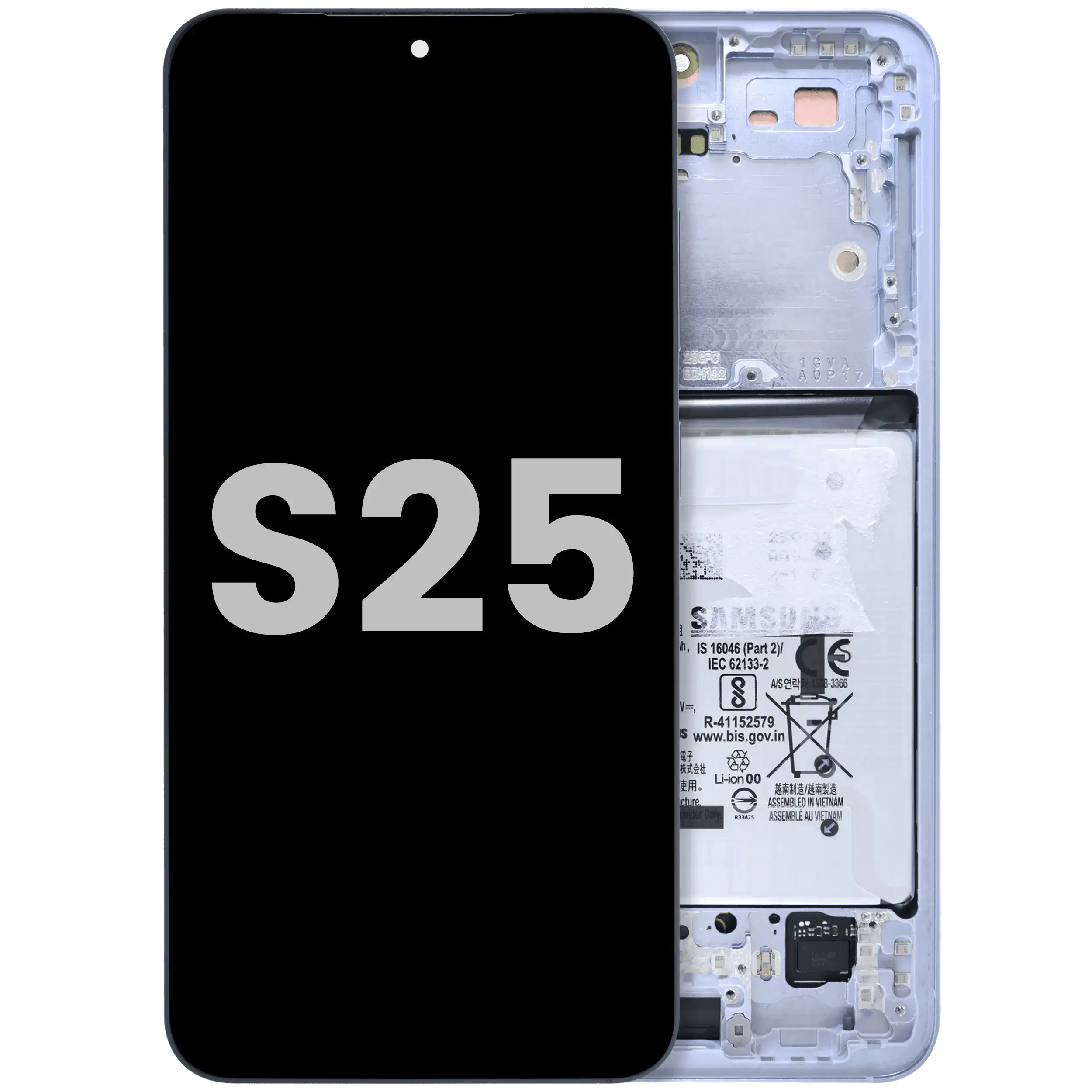 OLED-Display mit Rahmen für Samsung Galaxy S25 5G (US & Internationale Version) (gebrauchter OEM-Ausbau, Qualität A) (Icy Blue)