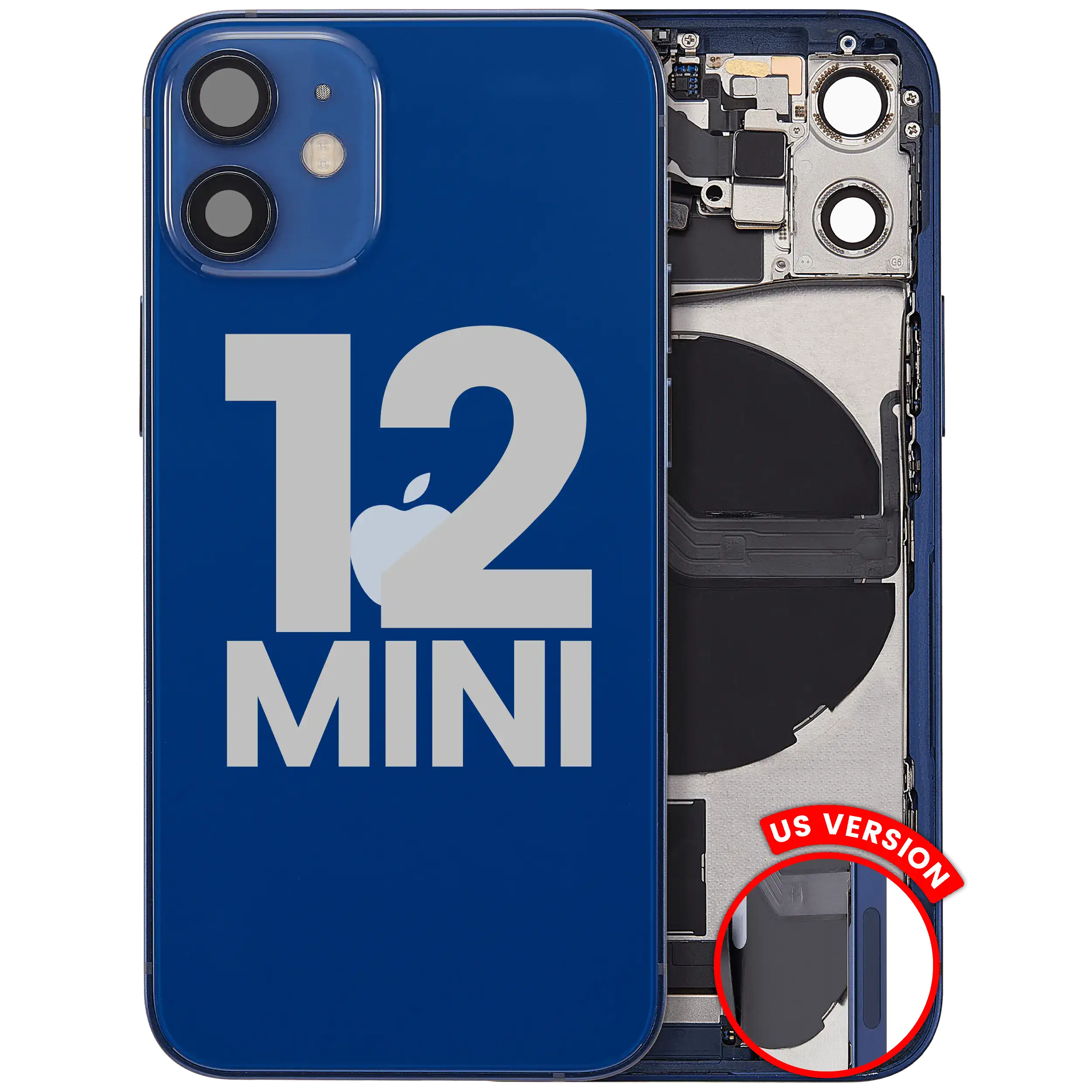 Backcover/Rahmen mit Ladebuchse Flex & Small Parts für iPhone 12 Mini (US-Version) (gebrauchter OEM-Ausbau, Qualität A) (Blau)