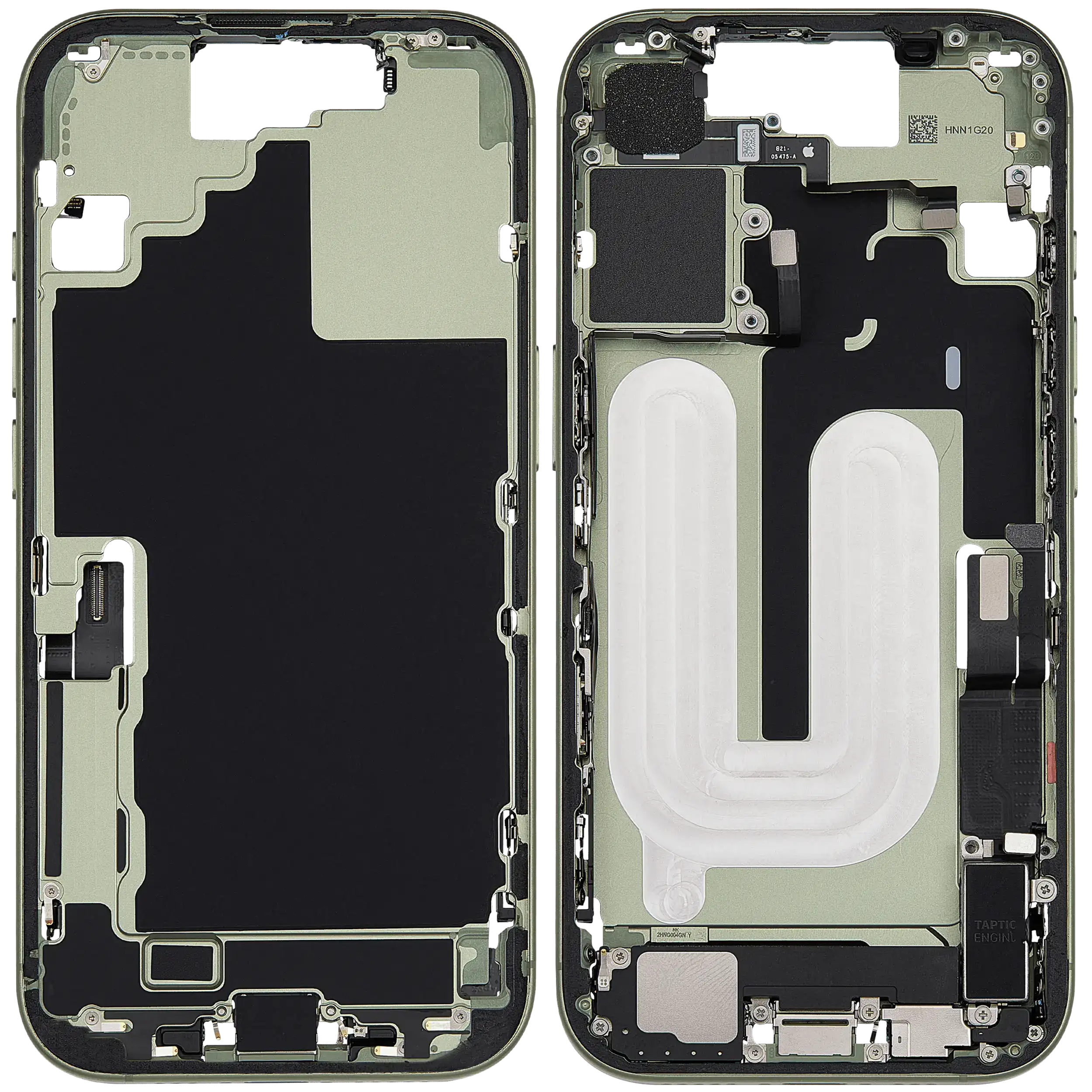 Midframe/Rahmen mit Ladebuchse Flex & Small Parts für iPhone 17 (EU / Global Version) (gebrauchter OEM-Ausbau, Qualität A) (Sage)