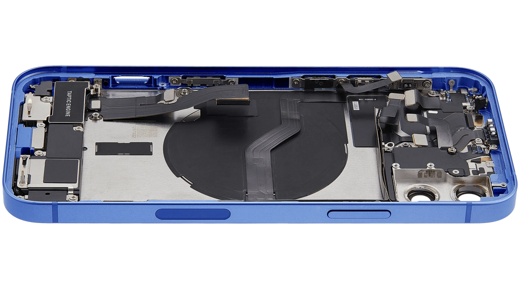 Backcover/Rahmen mit Ladebuchse Flex & Small Parts für iPhone 12 (US-Version) (gebrauchter OEM-Ausbau, Qualität A) (Blau)