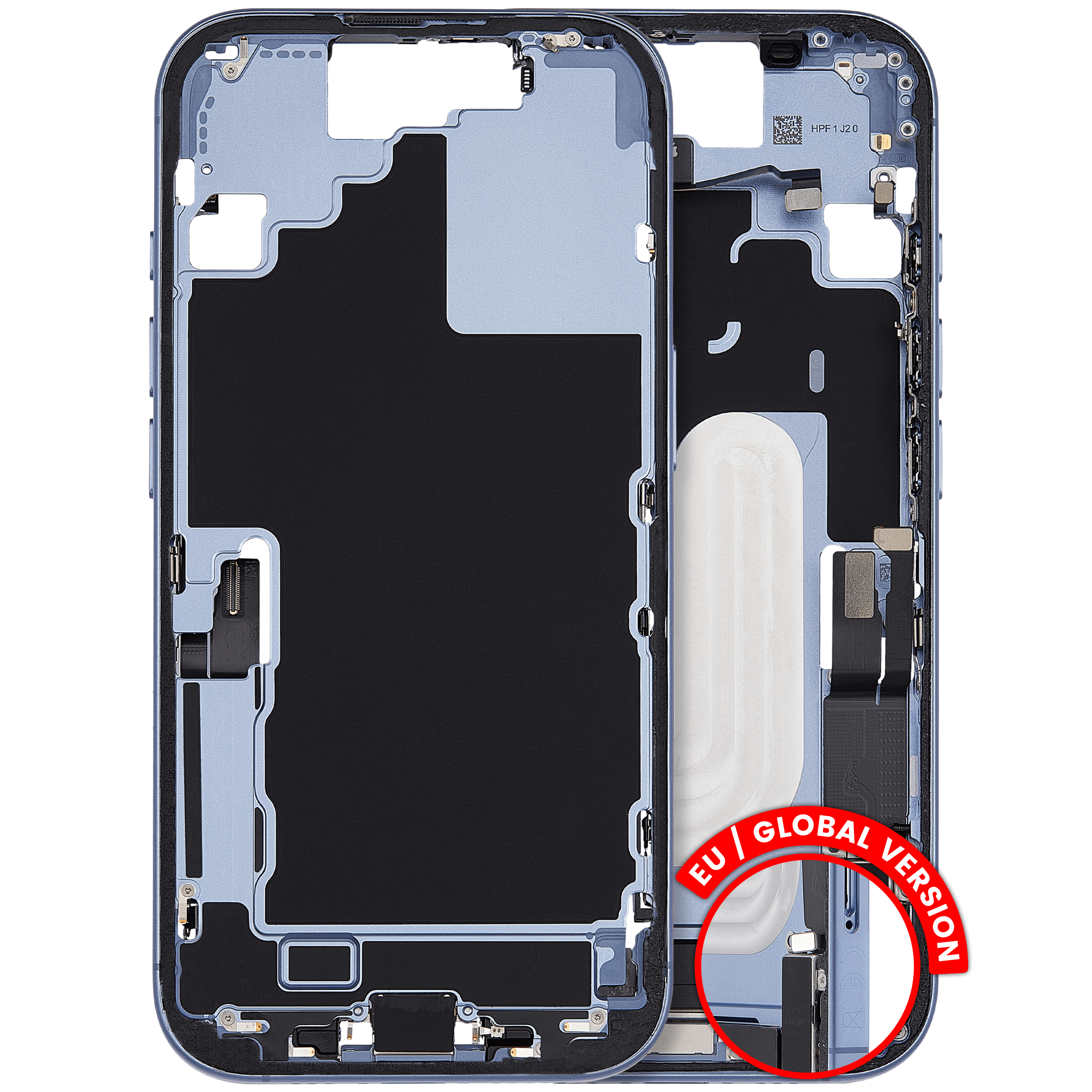 Midframe/Rahmen mit Ladebuchse Flex & Small Parts für iPhone 17 (EU / Global Version) (gebrauchter OEM-Ausbau, Qualität C) (Mist Blue)