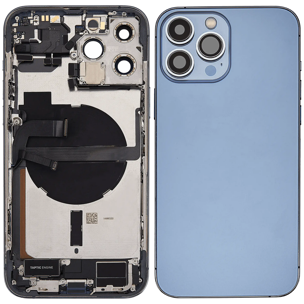 Backcover/Rahmen mit Ladebuchse Flex & Small Parts für iPhone 13 Pro Max (US-Version) (gebrauchter OEM-Ausbau, Qualität A) (Sierra Blau)