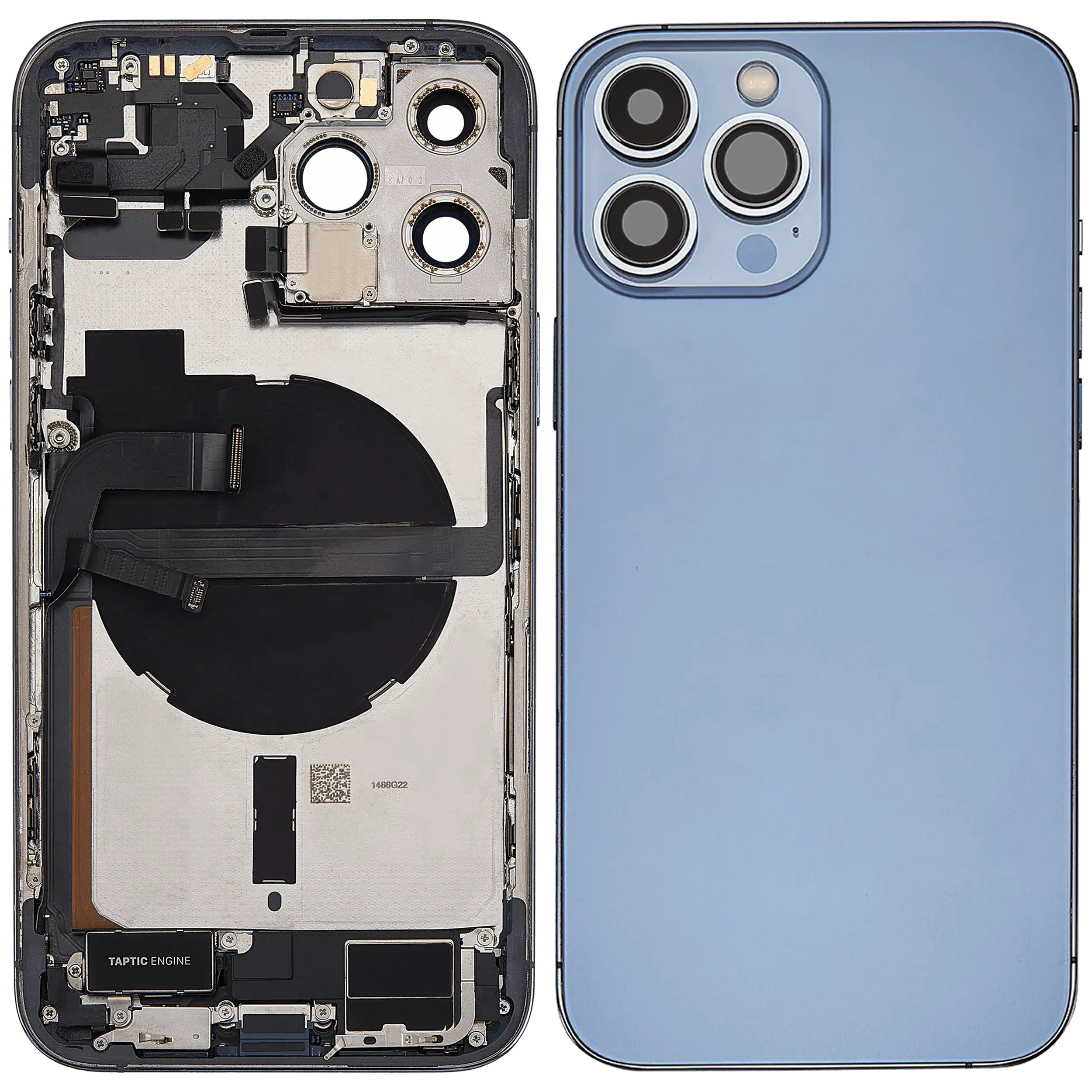 Backcover/Rahmen mit Ladebuchse Flex & Small Parts für iPhone 13 Pro Max (US-Version) (gebrauchter OEM-Ausbau, Qualität A) (Sierra Blau)