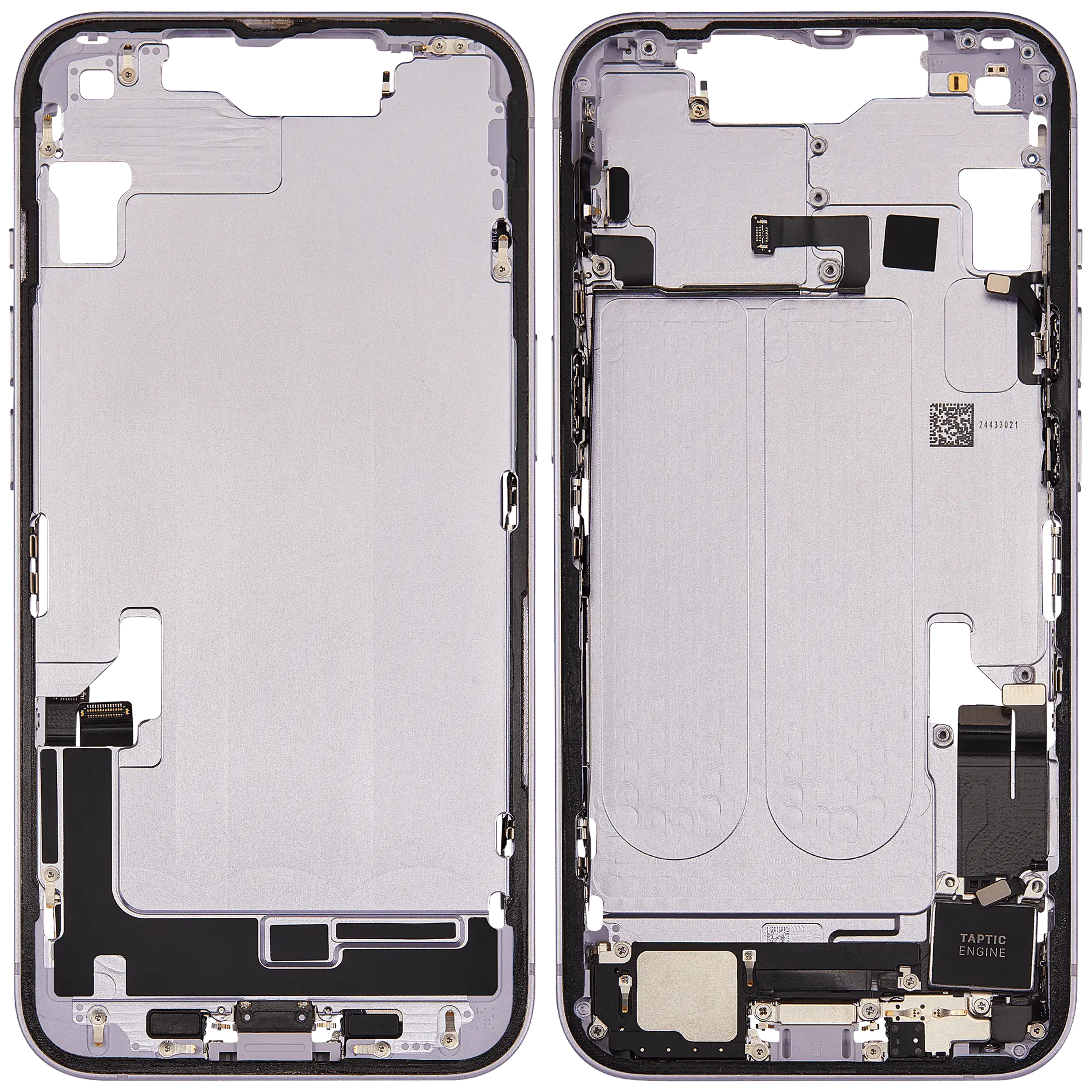 Midframe/Frame with Charging Port Flex and Small Parts for iPhone 14 (EU/Global Version) (Used OEM Part, Grade A) (Purple)