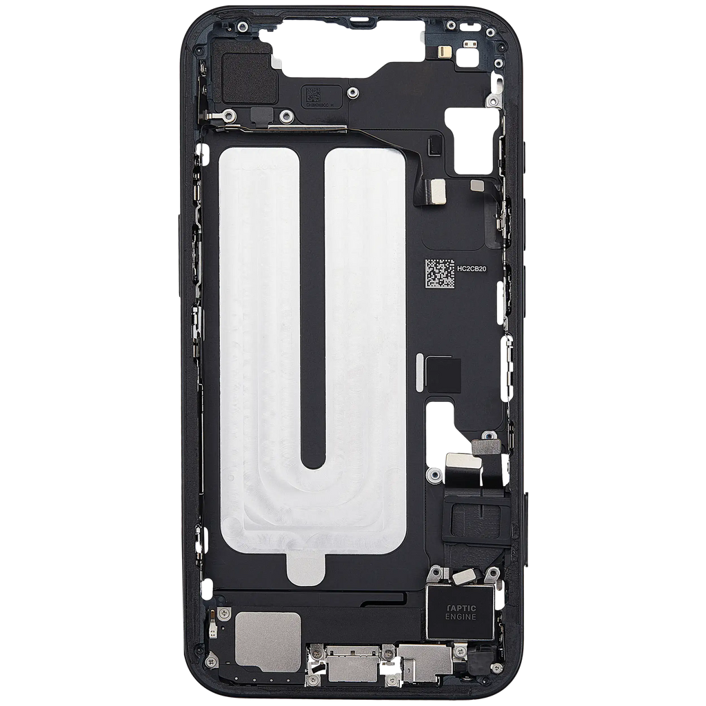 Midframe/Rahmen mit Ladebuchse Flex & Small Parts für iPhone 16e (EU / Global Version) (gebrauchter OEM-Ausbau, Qualität A) (Schwarz)
