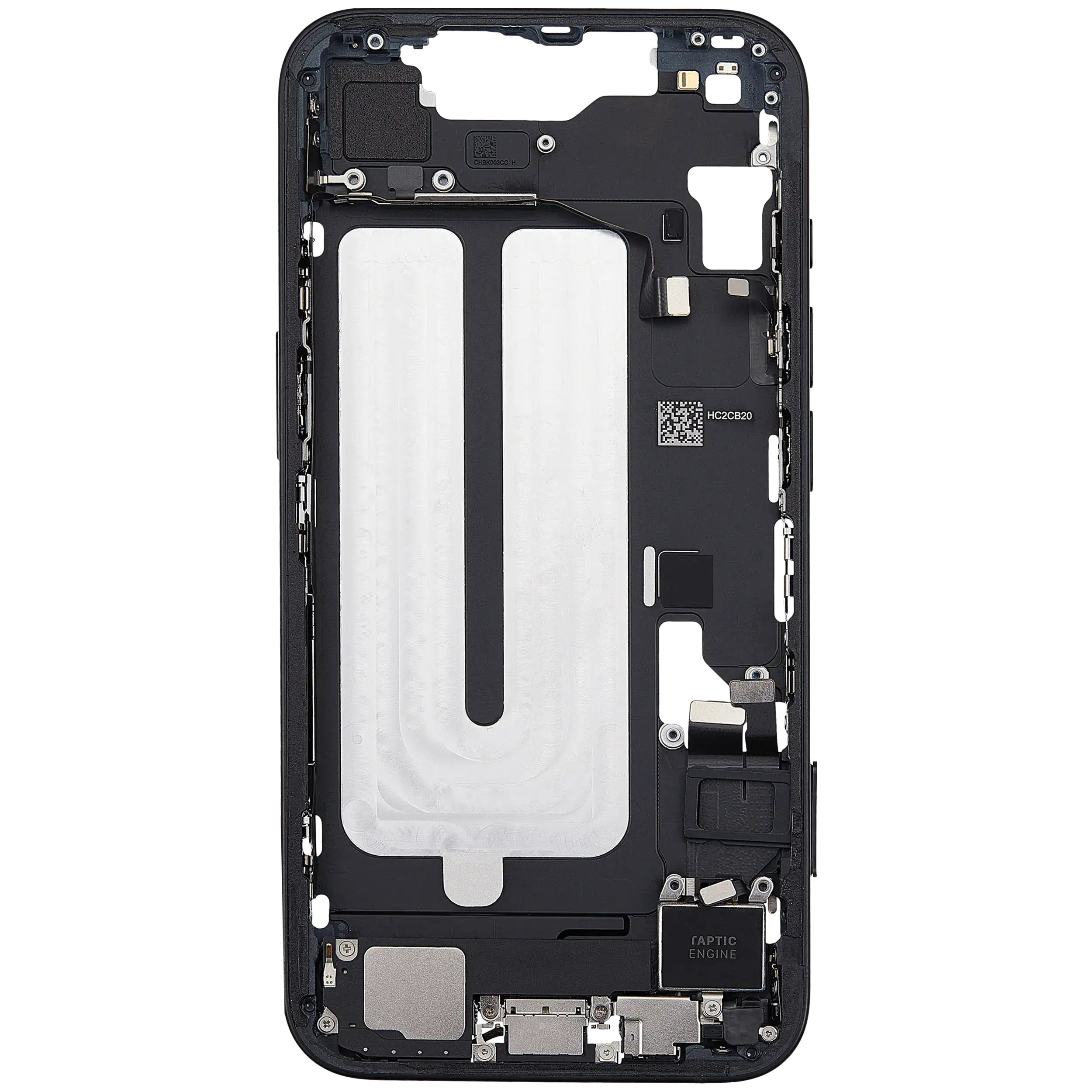 Midframe/Rahmen mit Ladebuchse Flex & Small Parts für iPhone 16e (EU / Global Version) (gebrauchter OEM-Ausbau, Qualität A) (Schwarz)