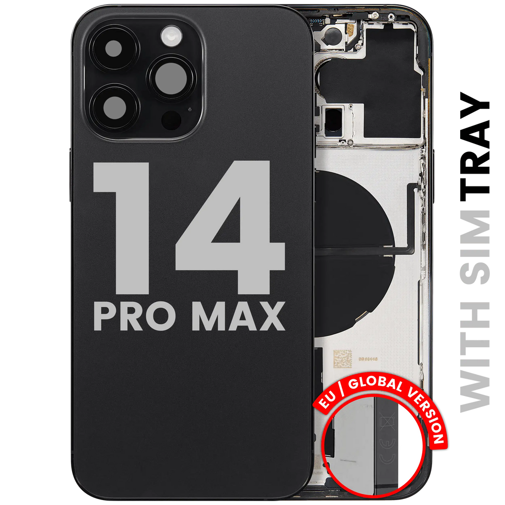 Backcover/Rahmen mit Small Parts für iPhone 14 Pro Max (EU / Global Version) (gebrauchter OEM-Ausbau, Qualität C) (Space Schwarz)