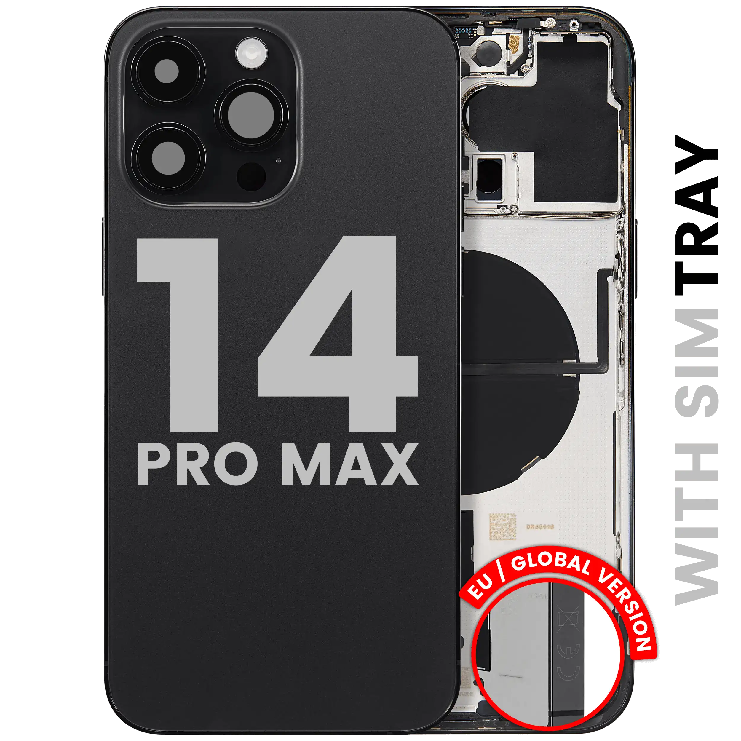 Backcover/Rahmen mit Small Parts für iPhone 14 Pro Max (EU / Global Version) (gebrauchter OEM-Ausbau, Qualität C) (Space Schwarz)