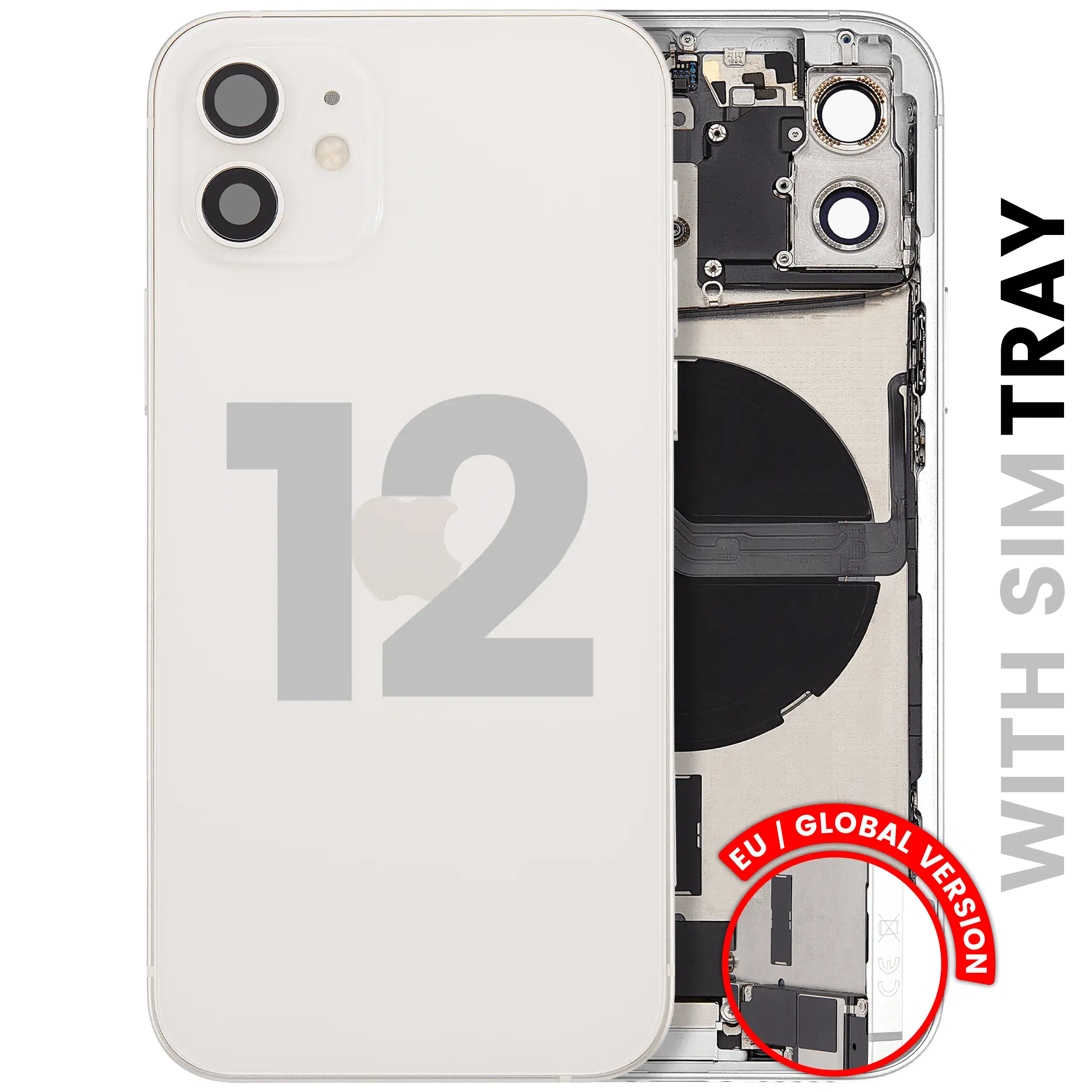 Backcover/Rahmen mit Ladebuchse Flex & Small Parts für iPhone 12 (EU / Global Version) (gebrauchter OEM-Ausbau, Qualität A) (Weiß)