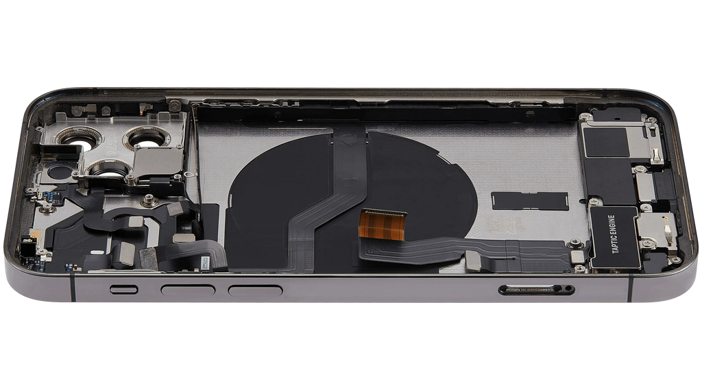 Backcover/Rahmen mit Ladebuchse Flex & Small Parts für iPhone 12 Pro (EU / Global Version) (gebrauchter OEM-Ausbau, Qualität C) (Graphite)