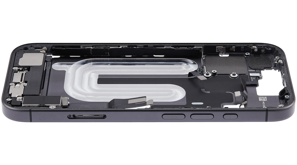 Midframe/Rahmen mit Ladebuchse Flex & Small Parts für iPhone 17 (EU / Global Version) (gebrauchter OEM-Ausbau, Qualität A) (Schwarz)