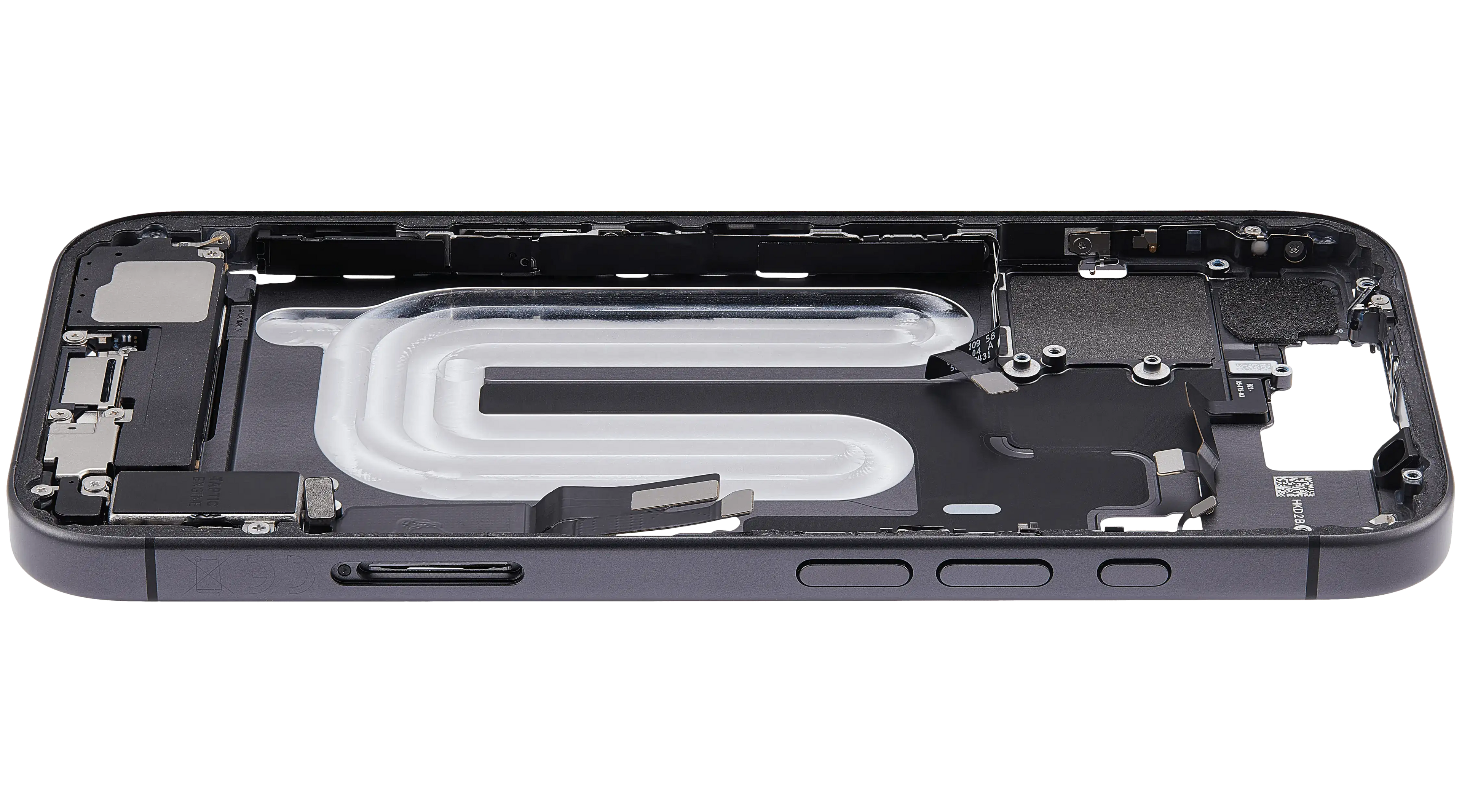 Midframe/Rahmen mit Ladebuchse Flex & Small Parts für iPhone 17 (EU / Global Version) (gebrauchter OEM-Ausbau, Qualität A) (Schwarz)