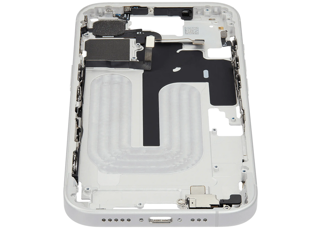 Midframe/Rahmen mit Small Parts für iPhone 16 (EU / Global Version) (gebrauchter OEM-Ausbau, Qualität B) (Weiß)