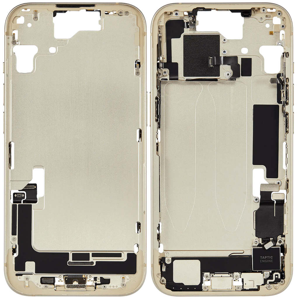 Midframe/Rahmen mit Ladebuchse Flex & Small Parts für iPhone 15 (EU / Global Version) (gebrauchter OEM-Ausbau, Qualität A) (Gelb)