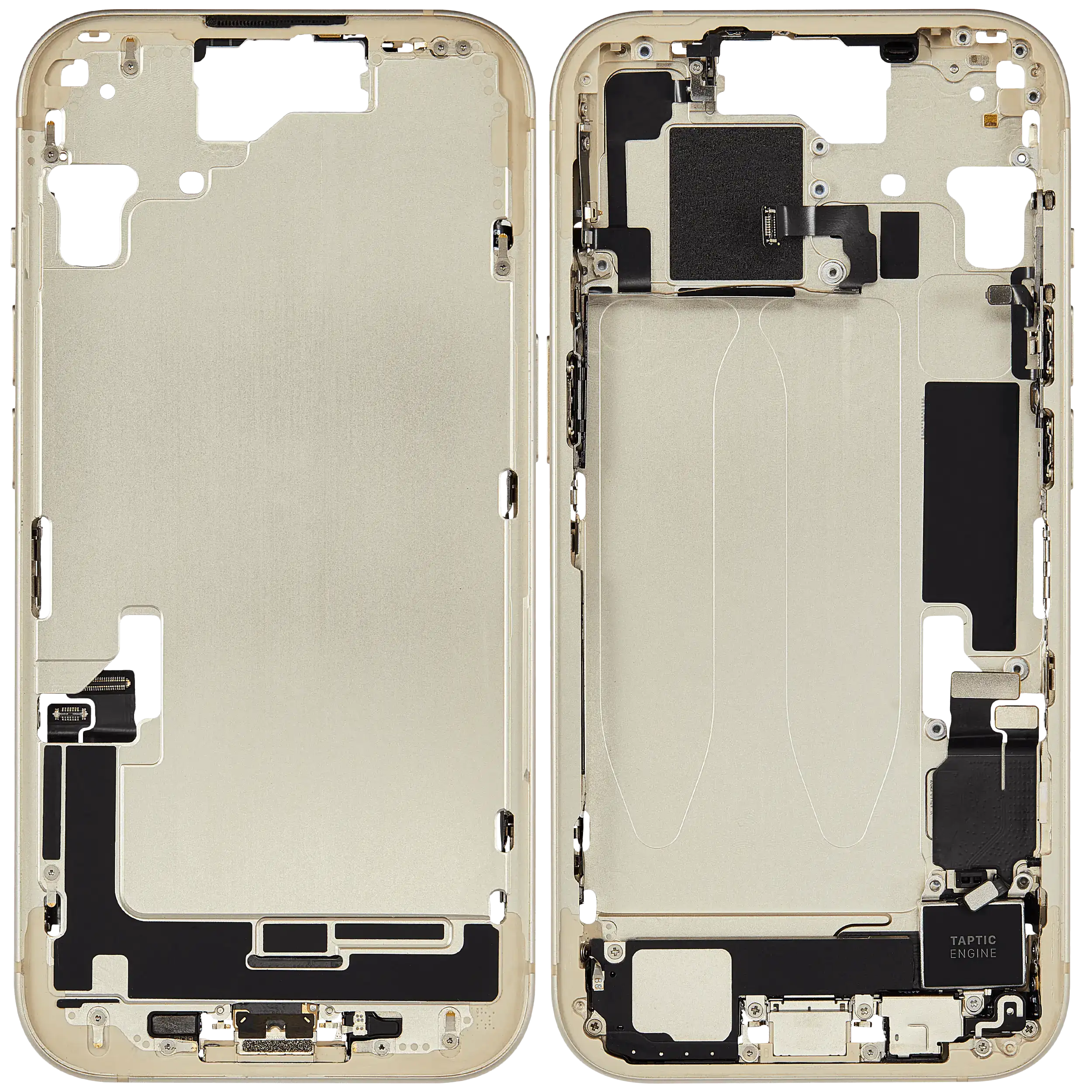 Midframe/Rahmen mit Ladebuchse Flex & Small Parts für iPhone 15 (EU / Global Version) (gebrauchter OEM-Ausbau, Qualität A) (Gelb)