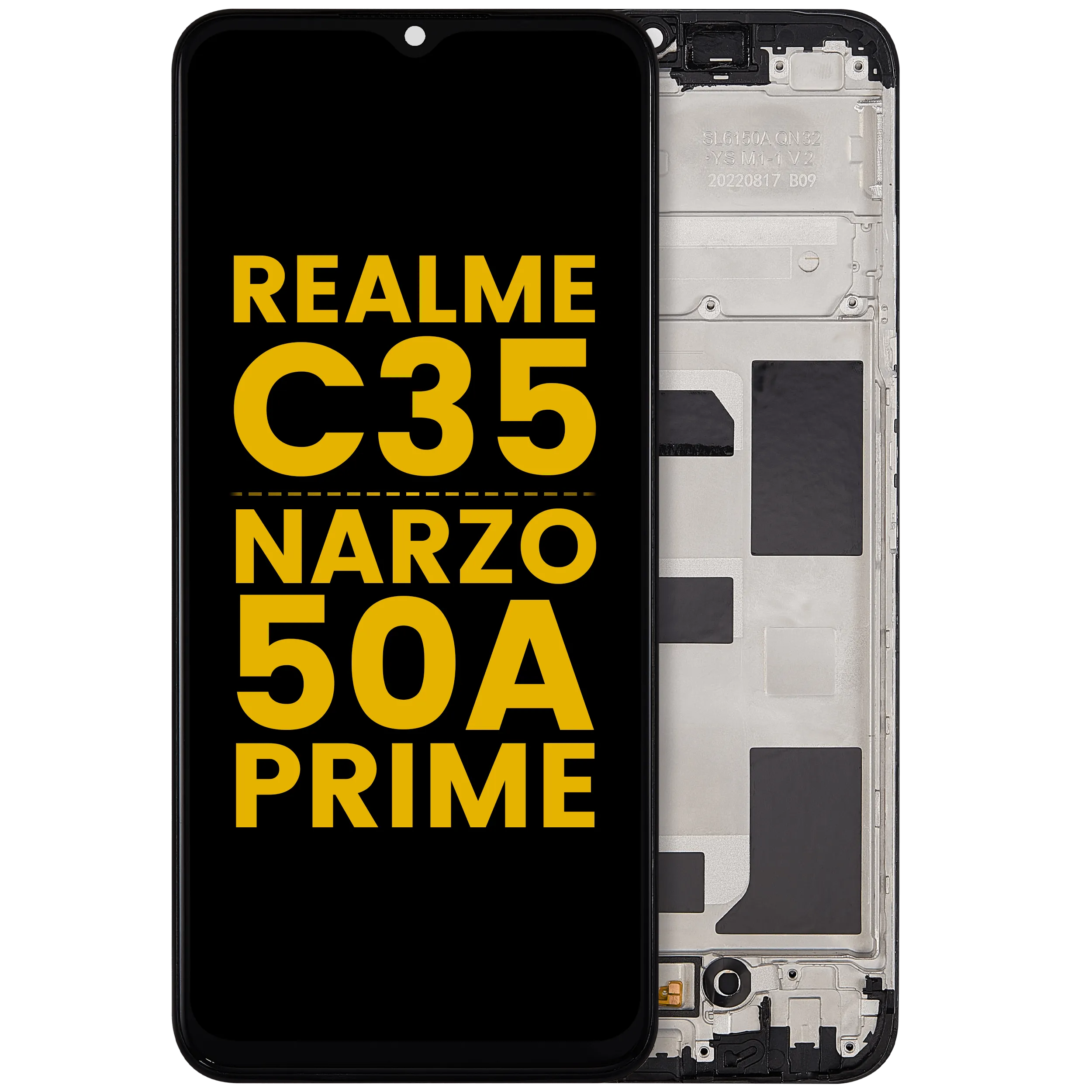 LCD-Display mit Rahmen für Realme C35 / Narzo 50A Prime (Refurbished) (Alle Farben)
