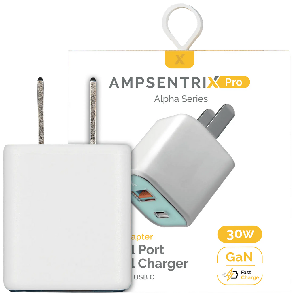AmpSentrix Pro 30W 2-in-1 USB-C / USB-A GaN Wall Adapter (Teal)