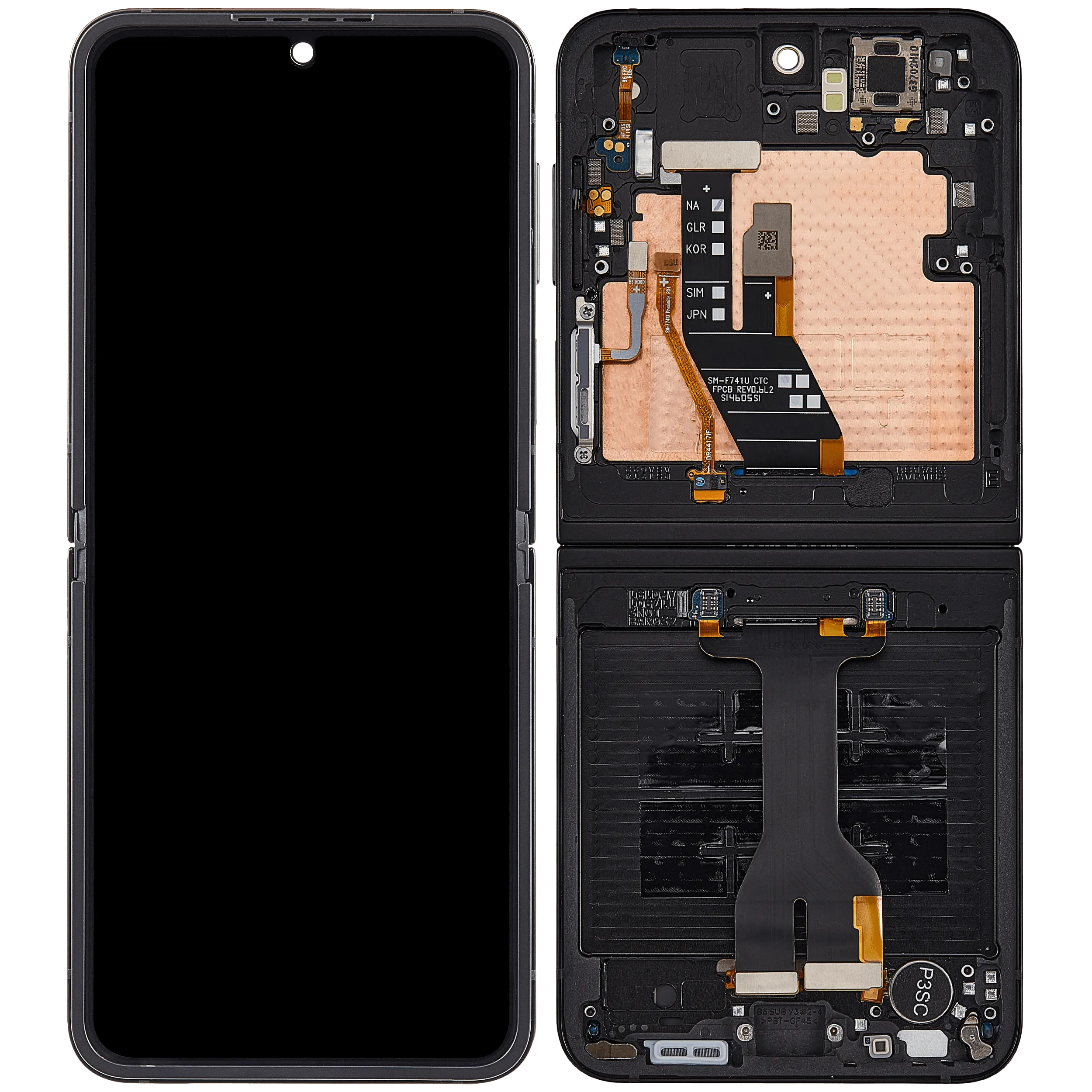 Inner OLED-Display mit Rahmen Compatible für Samsung Galaxy Z Flip 7 FE 5G (F761) (US & International) (Refurbished) (Schwarz)