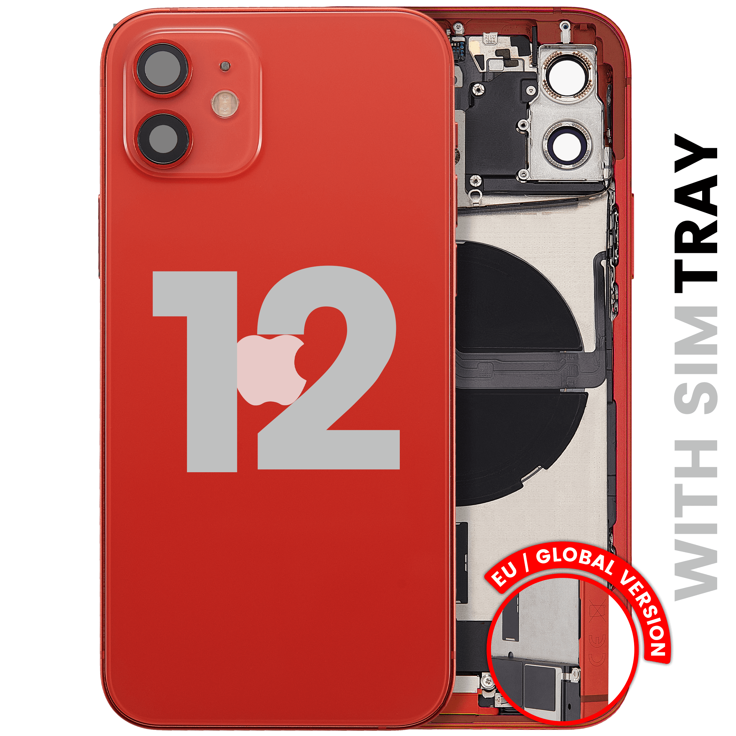 Backcover/Rahmen mit Ladebuchse Flex & Small Parts für iPhone 12 (EU / Global Version) (gebrauchter OEM-Ausbau, Qualität A) (Rot)