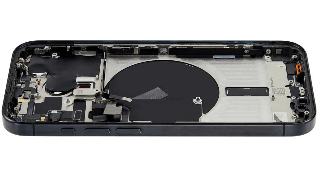 Backcover/Rahmen mit Small Parts für iPhone 15 Pro (US-Version) (gebrauchter OEM-Ausbau, Qualität B) (Schwarz Titanium)