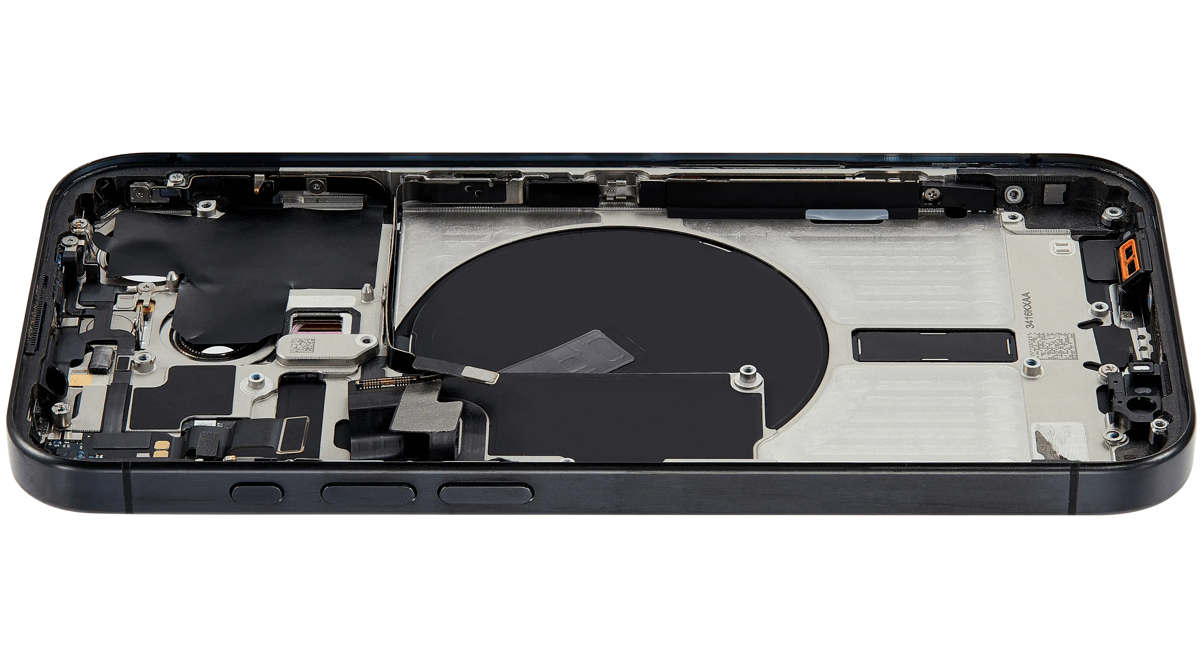 Backcover/Rahmen mit Small Parts für iPhone 15 Pro (US-Version) (gebrauchter OEM-Ausbau, Qualität B) (Schwarz Titanium)
