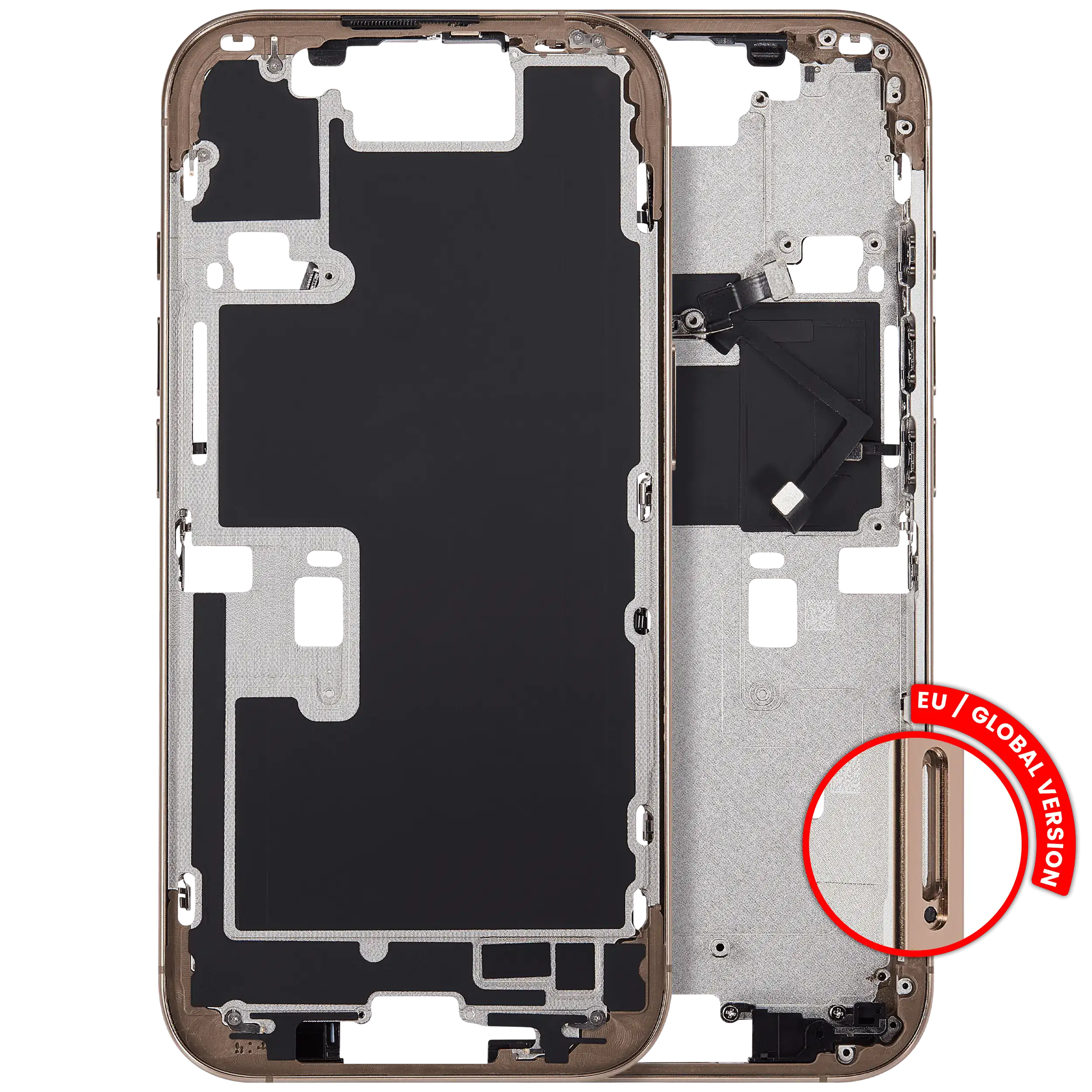 Midframe/Rahmen mit Power And Volume Button für iPhone 16 Pro (EU / Global Version) (Aftermarket Plus) (Desert Titanium)