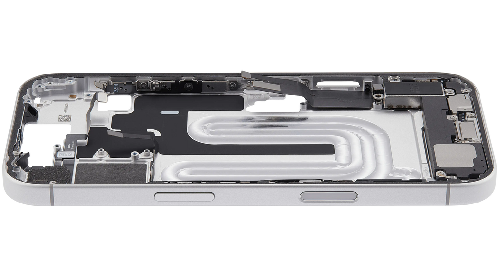 Midframe/Rahmen mit Ladebuchse Flex & Small Parts für iPhone 17 (EU / Global Version) (gebrauchter OEM-Ausbau, Qualität A) (Weiß)