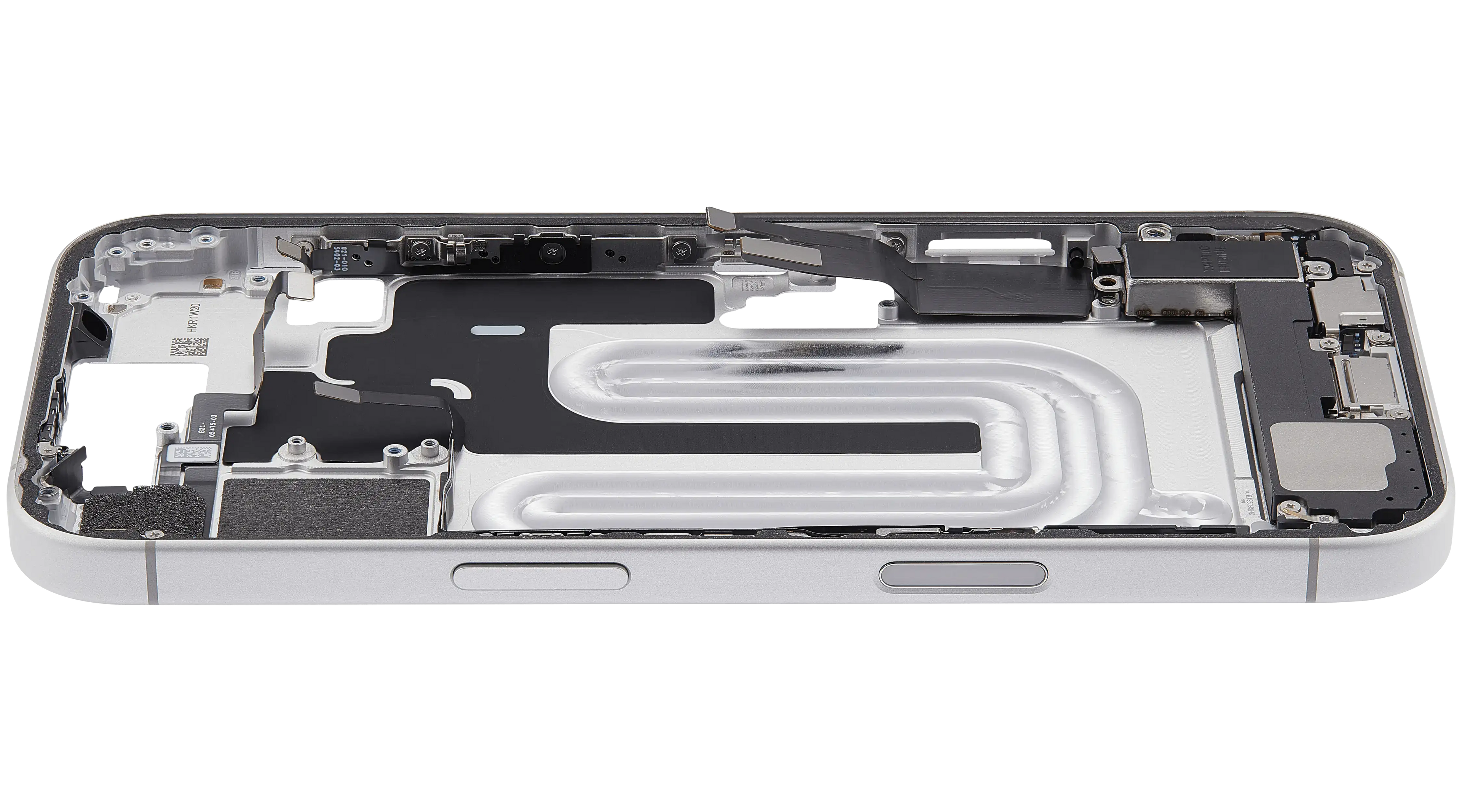 Midframe/Rahmen mit Ladebuchse Flex & Small Parts für iPhone 17 (EU / Global Version) (gebrauchter OEM-Ausbau, Qualität A) (Weiß)