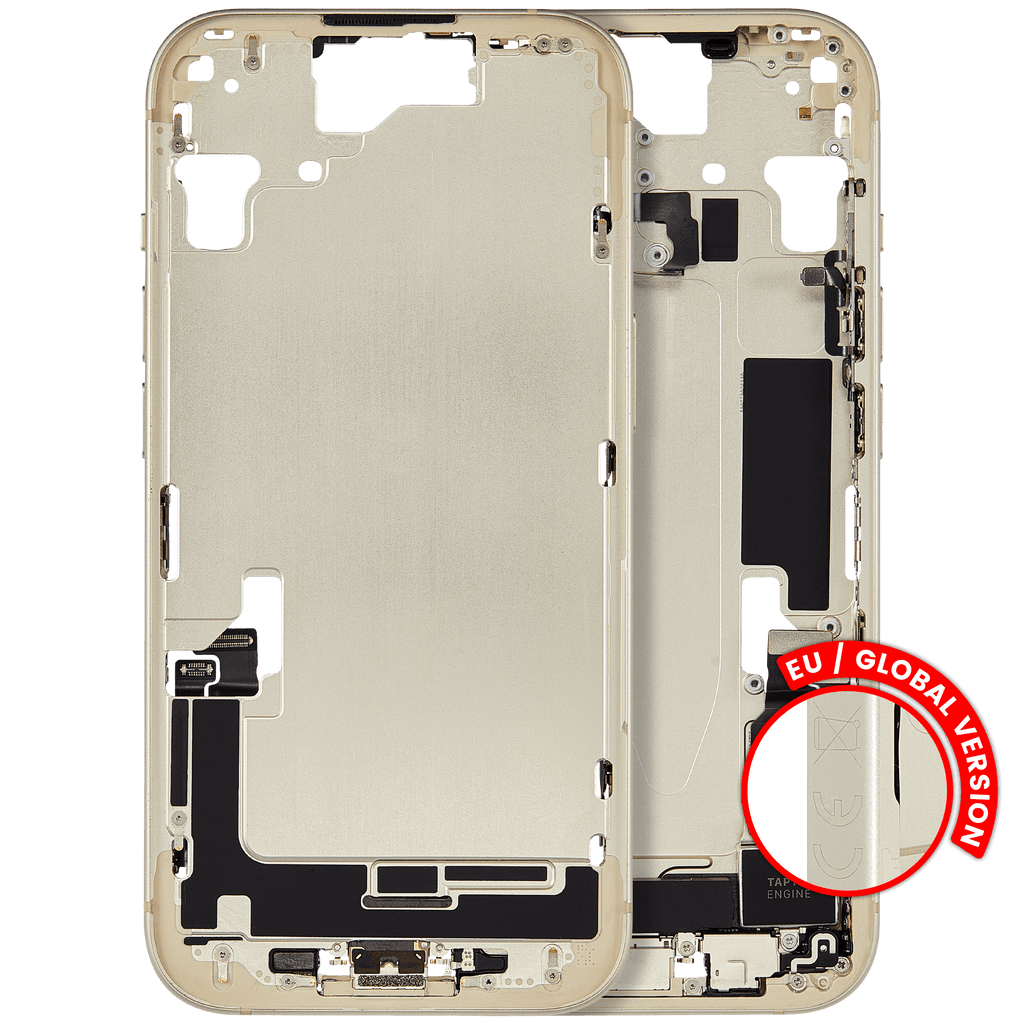 Midframe/Rahmen mit Ladebuchse Flex & Small Parts für iPhone 15 (EU / Global Version) (gebrauchter OEM-Ausbau, Qualität C) (Gelb)