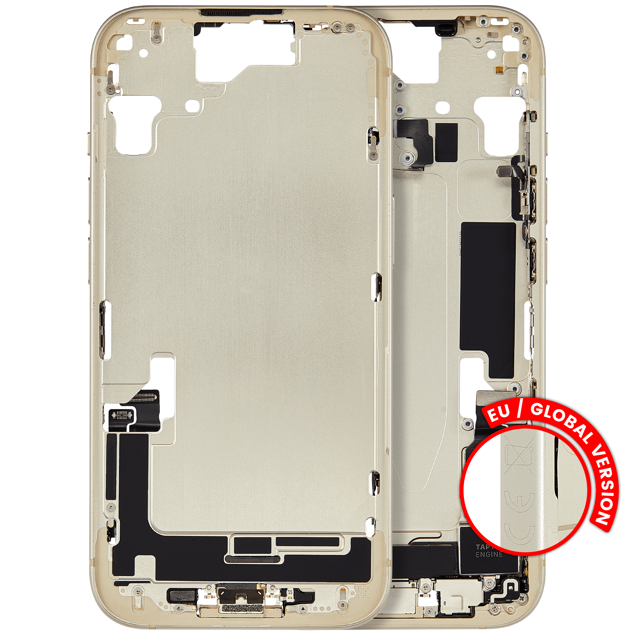 Midframe/Rahmen mit Ladebuchse Flex & Small Parts für iPhone 15 (EU / Global Version) (gebrauchter OEM-Ausbau, Qualität C) (Gelb)