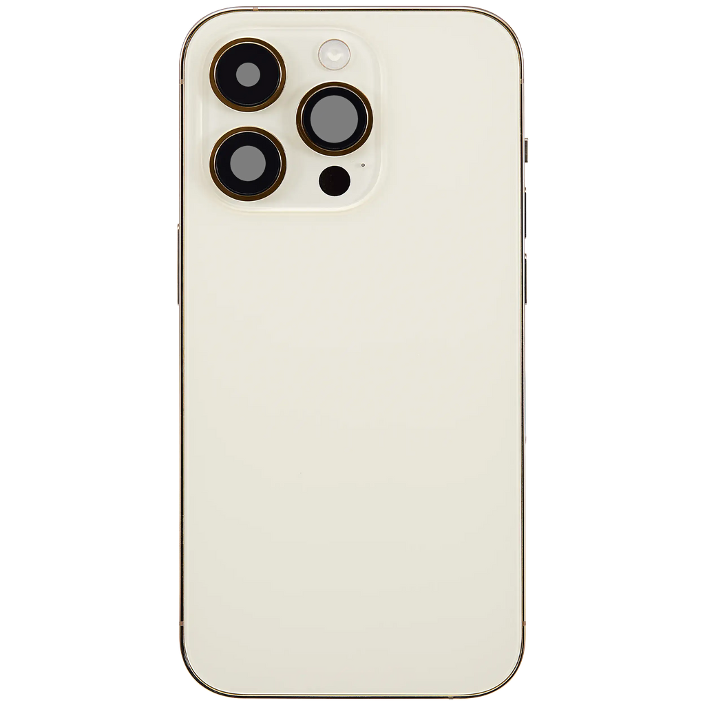 Backcover/Rahmen mit Ladebuchse Flex & Small Parts für iPhone 14 Pro (EU / Global Version) (gebrauchter OEM-Ausbau, Qualität A) (Gold)
