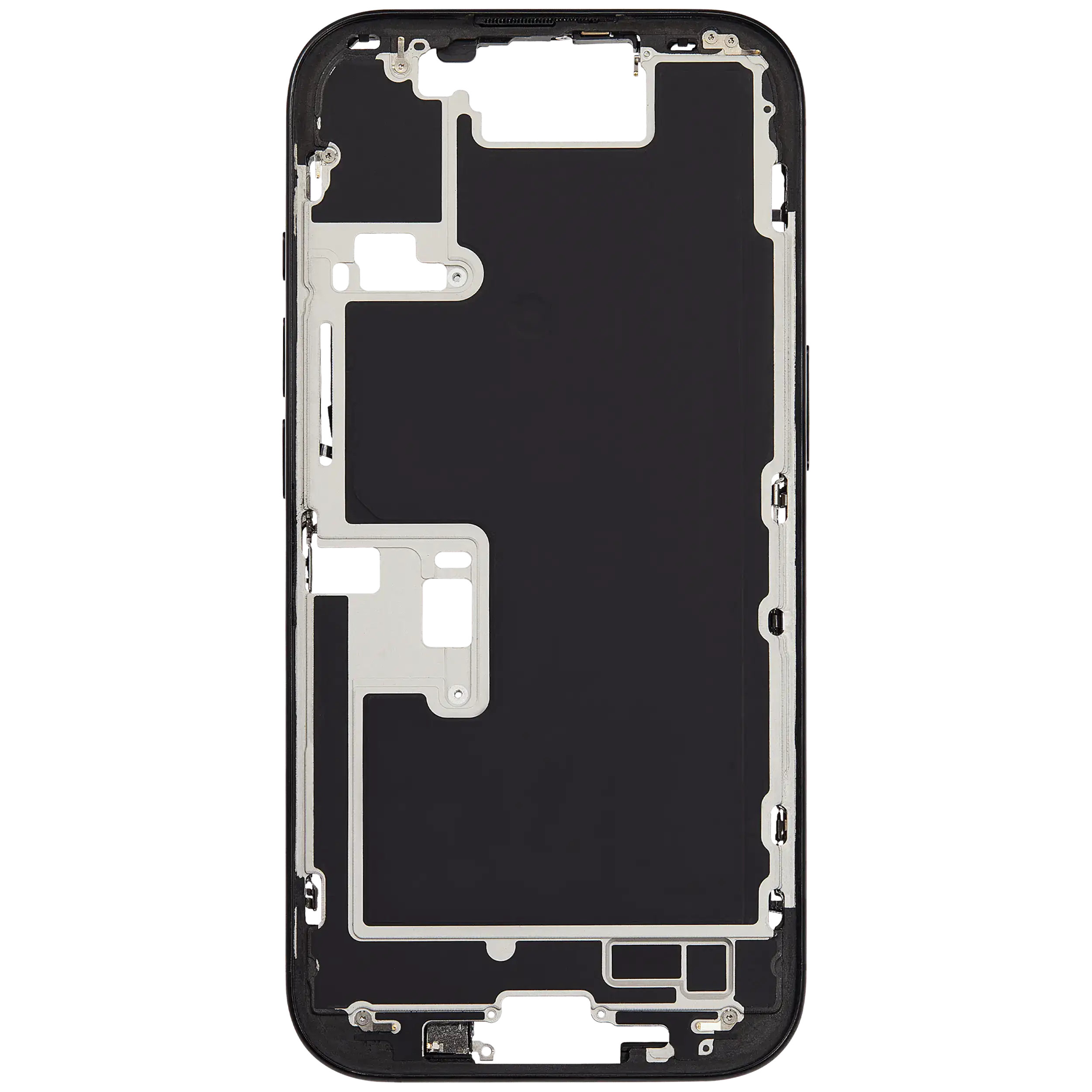 Midframe/Rahmen mit Small Parts für iPhone 16 Pro (EU / Global Version) (gebrauchter OEM-Ausbau, Qualität A) (Schwarz Titanium)